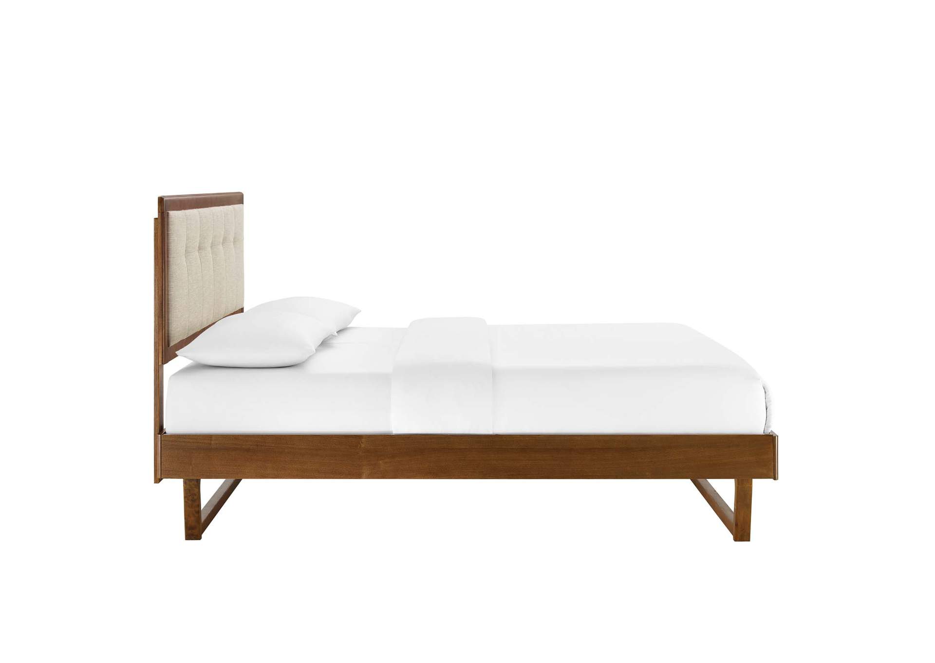 Walnut Beige Willow Twin Wood Platform Bed With Angular Frame,Modway