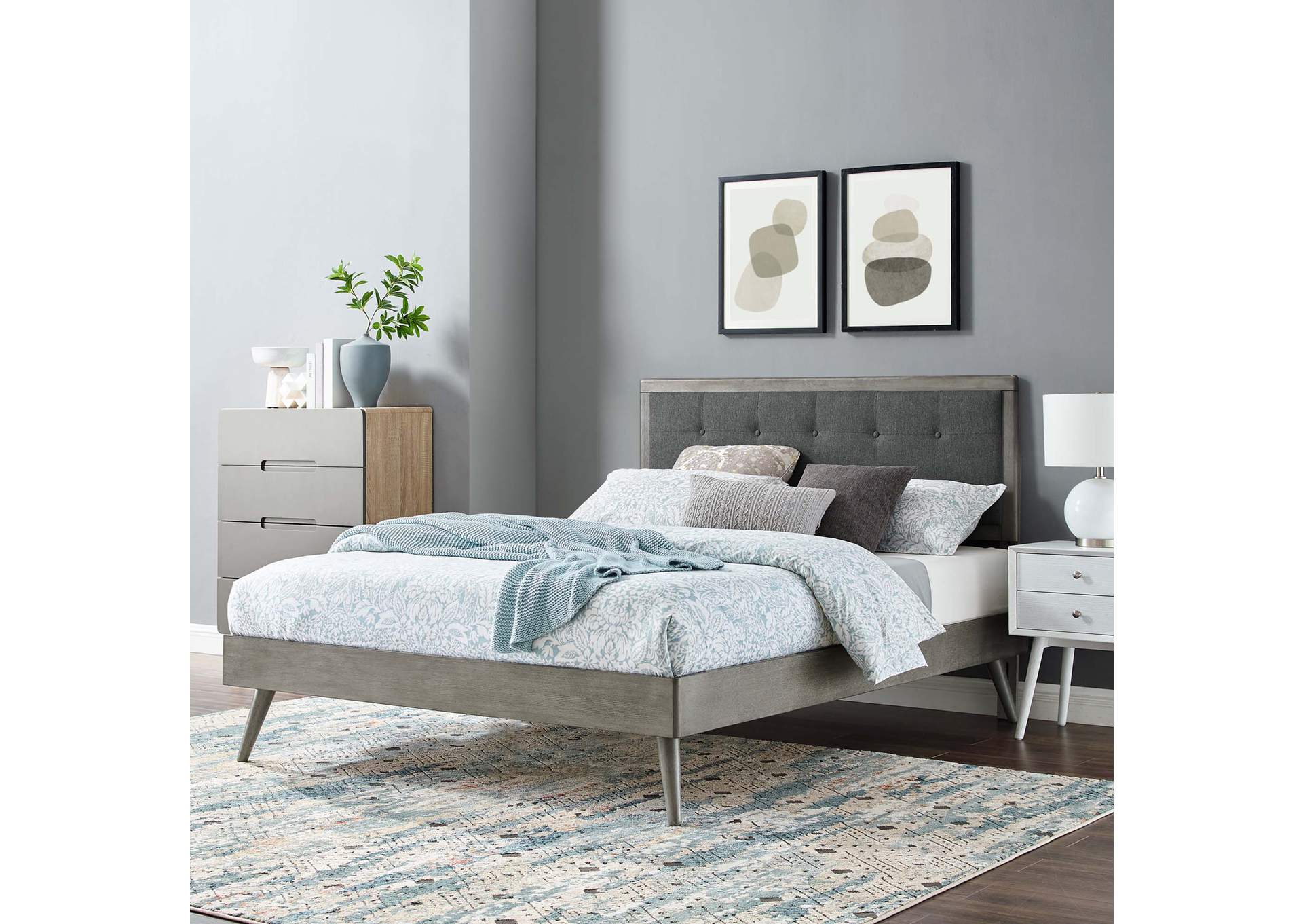 Gray Charcoal Willow Full Wood Platform Bed With Splayed Legs,Modway