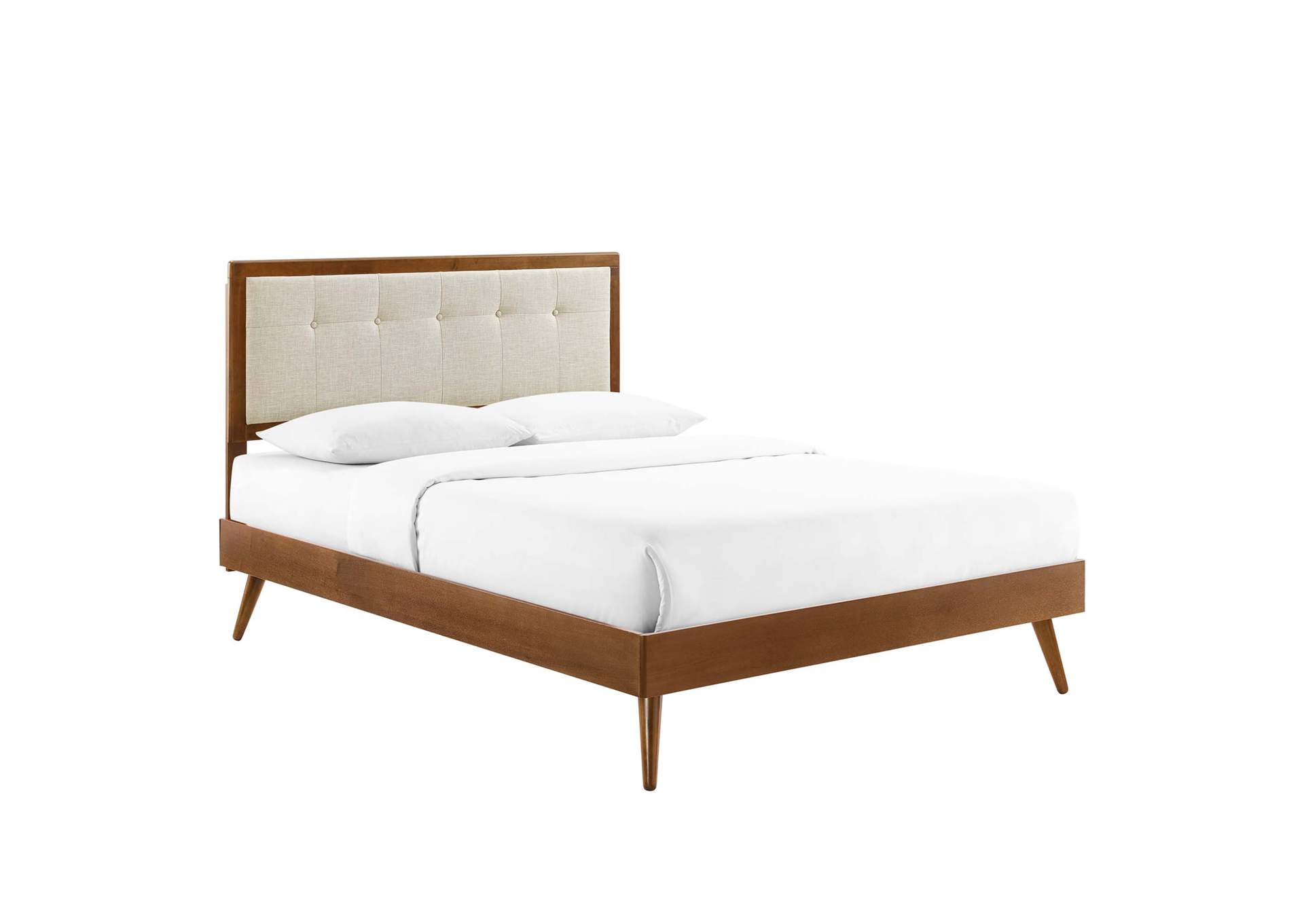 Walnut Beige Willow Full Wood Platform Bed With Splayed Legs,Modway