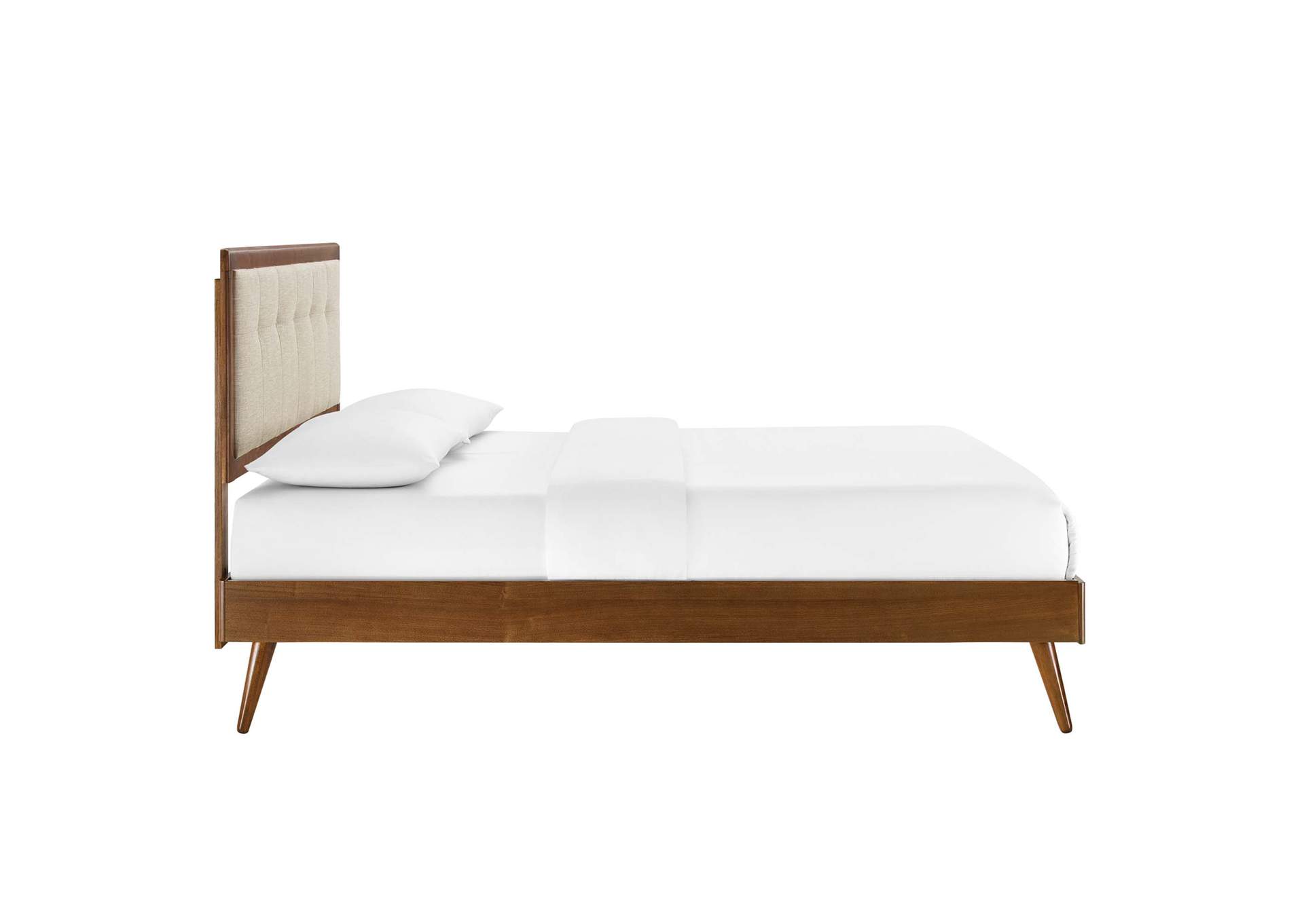 Walnut Beige Willow Full Wood Platform Bed With Splayed Legs,Modway