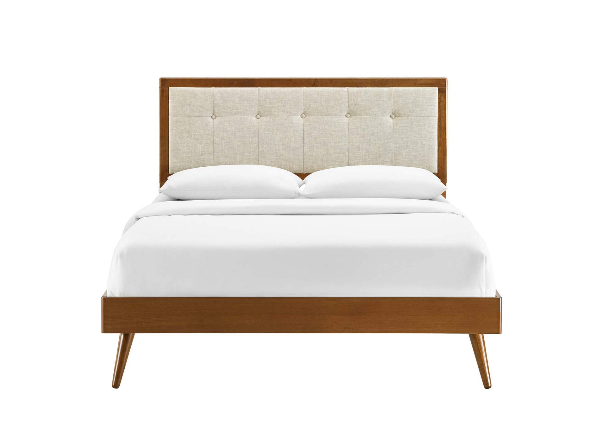 Walnut Beige Willow Full Wood Platform Bed With Splayed Legs,Modway