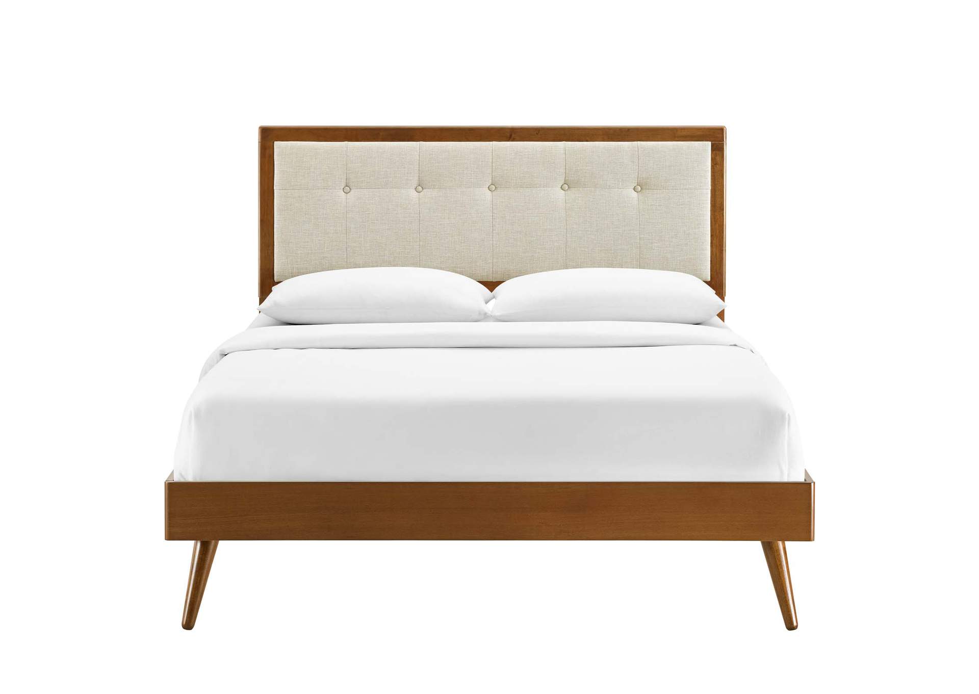 Walnut Beige Willow Twin Wood Platform Bed With Splayed Legs,Modway