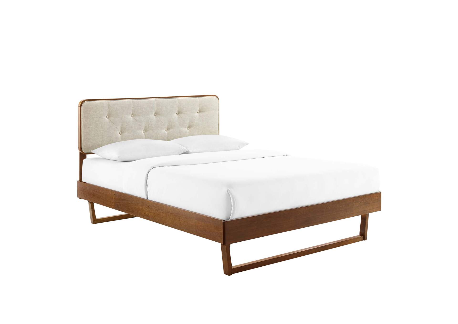 Walnut Beige Bridgette Full Wood Platform Bed With Angular Frame,Modway