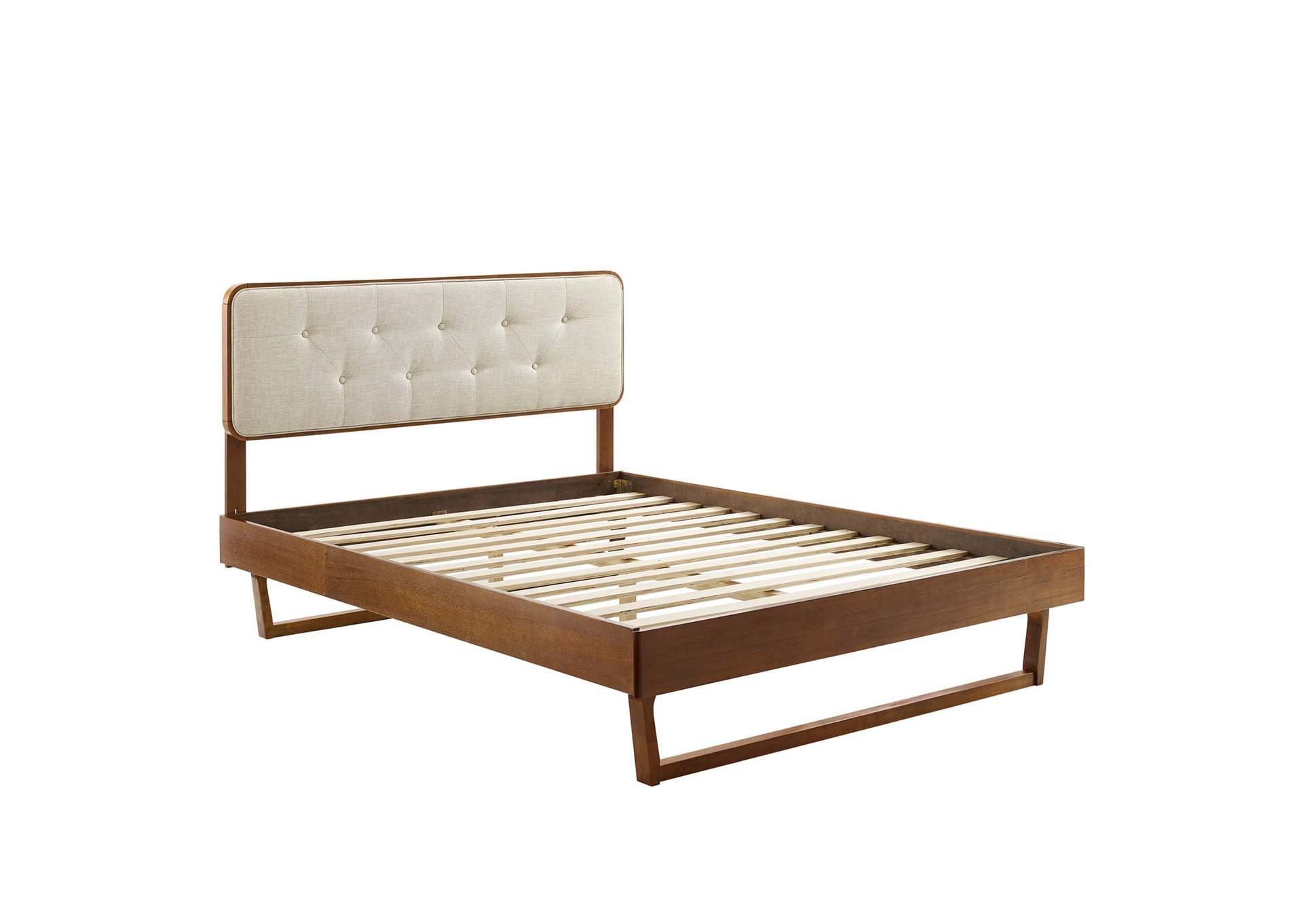 Walnut Beige Bridgette Full Wood Platform Bed With Angular Frame,Modway