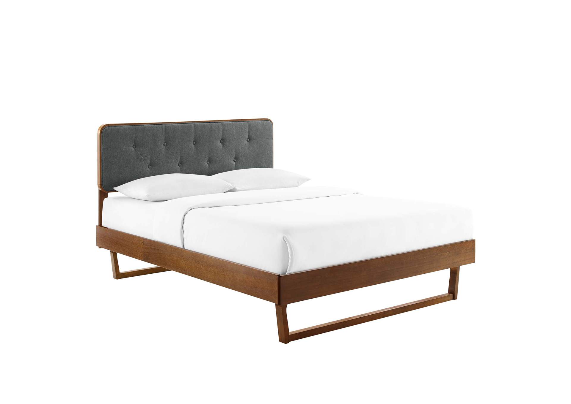 Walnut Charcoal Bridgette Full Wood Platform Bed With Angular Frame,Modway