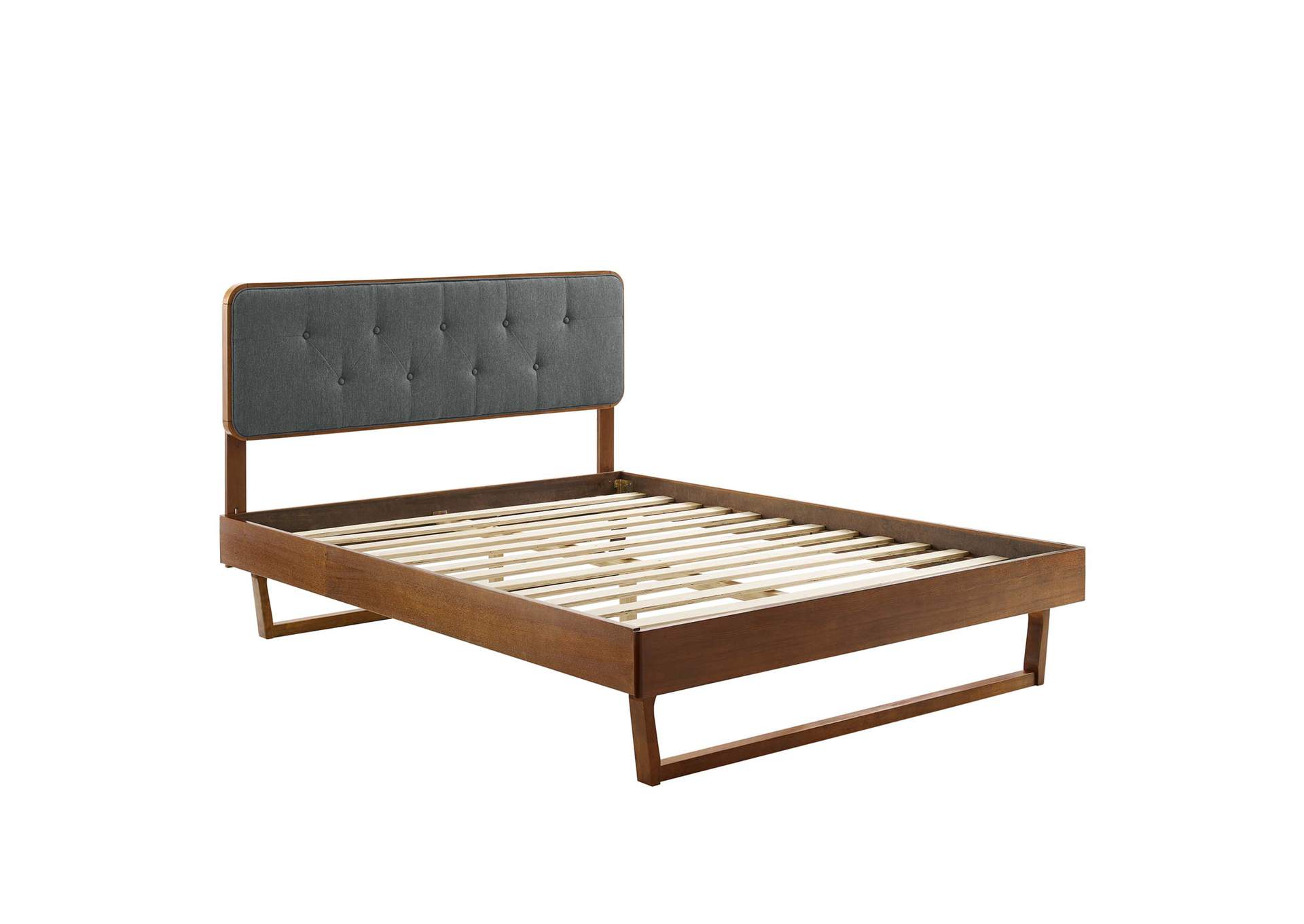 Walnut Charcoal Bridgette Full Wood Platform Bed With Angular Frame,Modway