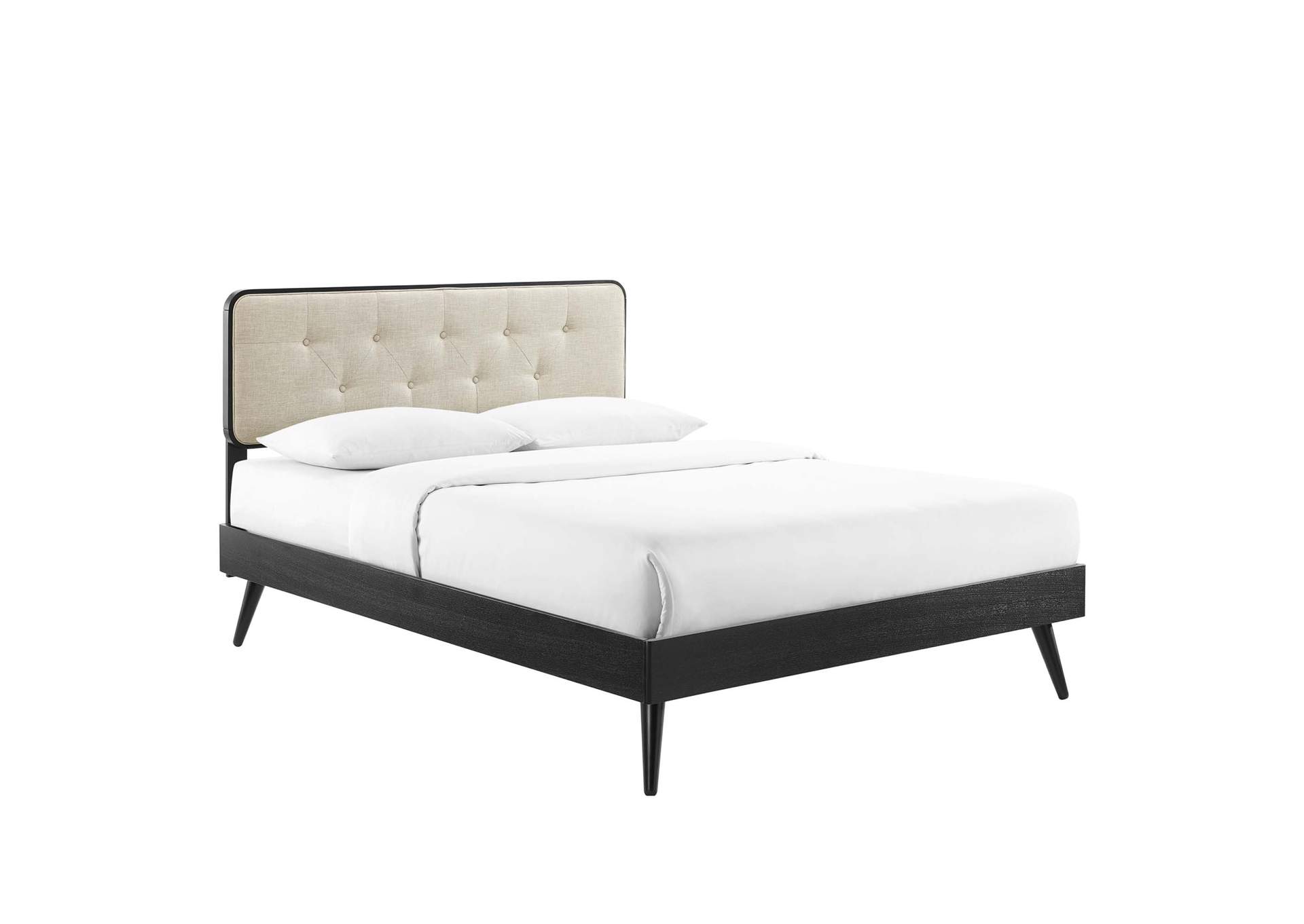 Black Beige Bridgette Full Wood Platform Bed With Splayed Legs,Modway