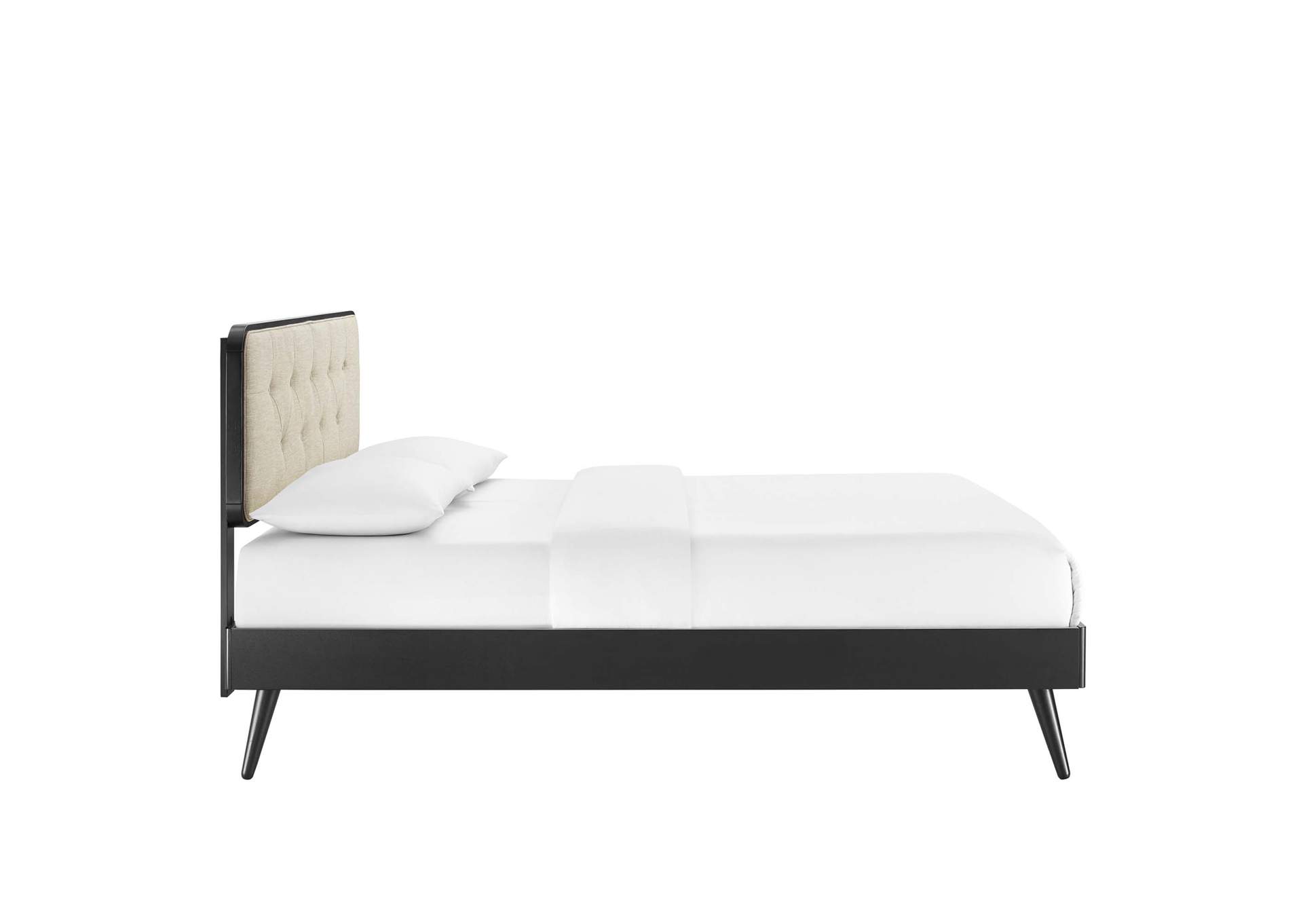 Black Beige Bridgette Full Wood Platform Bed With Splayed Legs,Modway