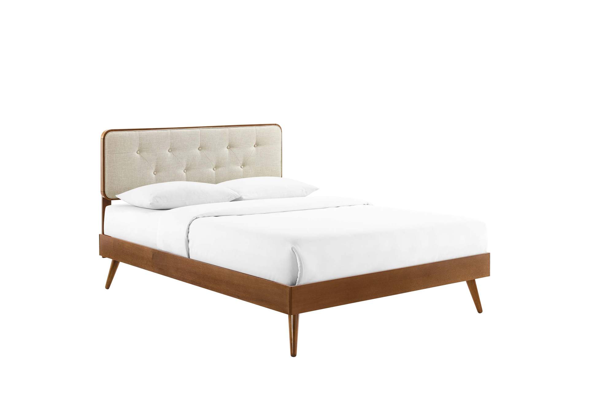 Walnut Beige Bridgette Full Wood Platform Bed With Splayed Legs,Modway