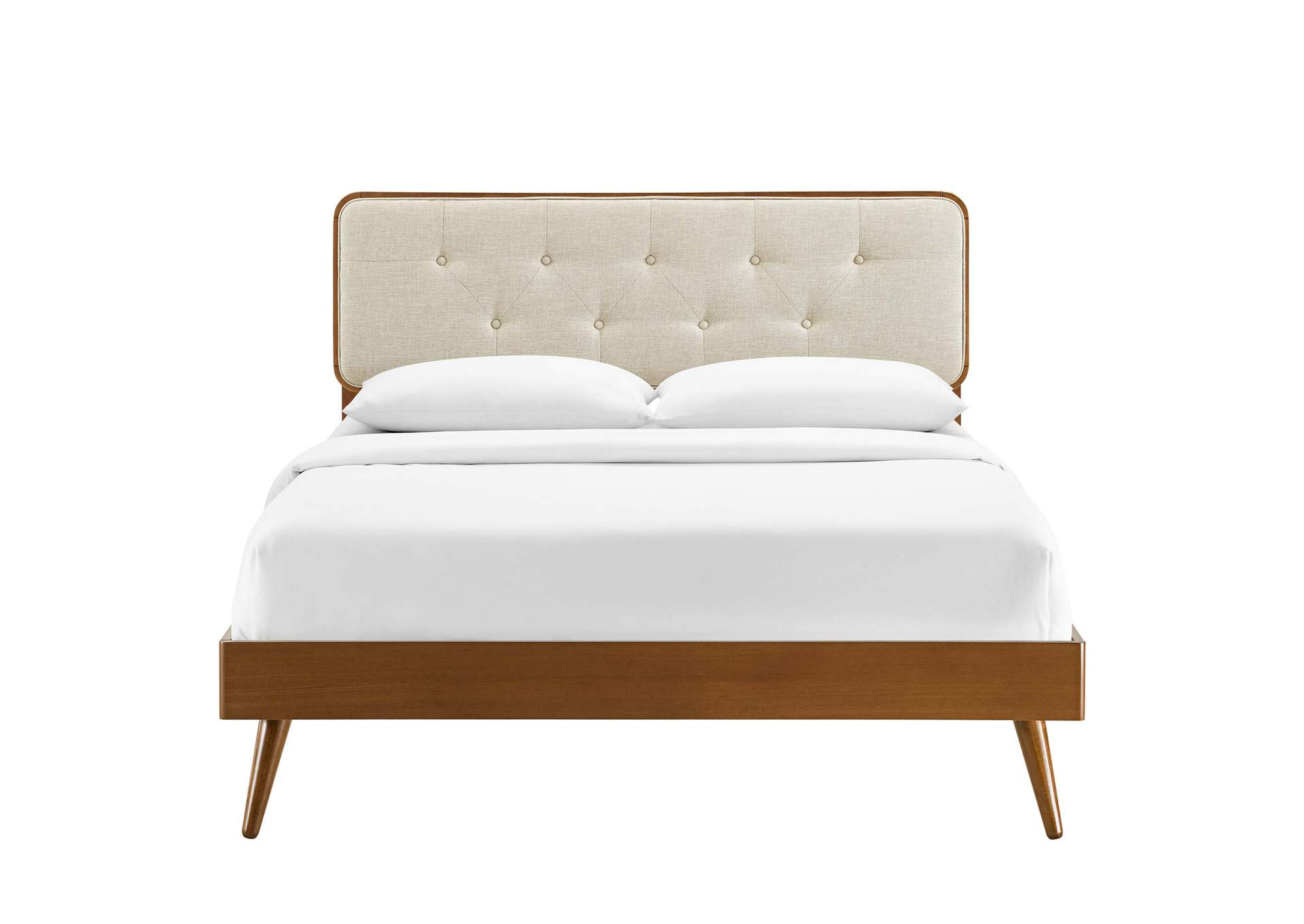 Walnut Beige Bridgette Full Wood Platform Bed With Splayed Legs,Modway