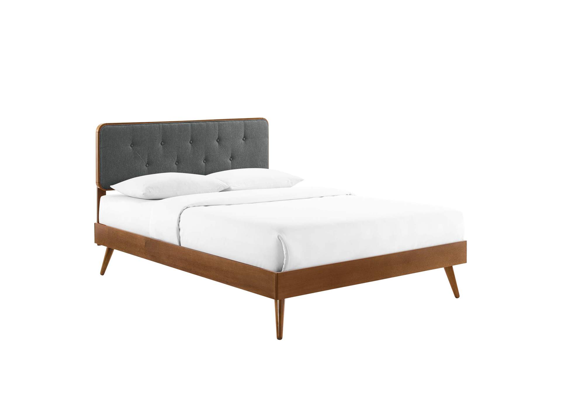 Walnut Charcoal Bridgette Full Wood Platform Bed With Splayed Legs,Modway