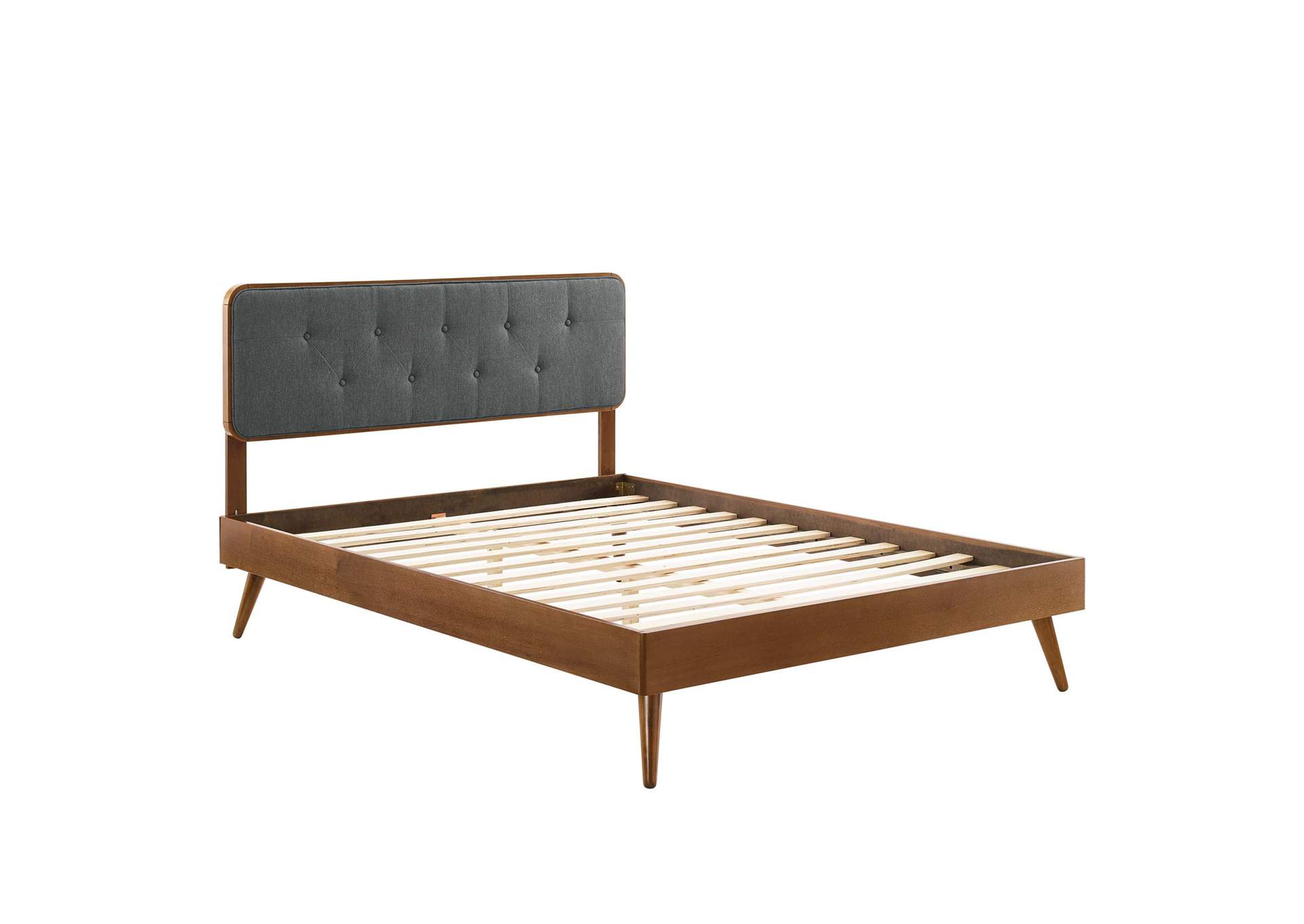 Walnut Charcoal Bridgette Full Wood Platform Bed With Splayed Legs,Modway