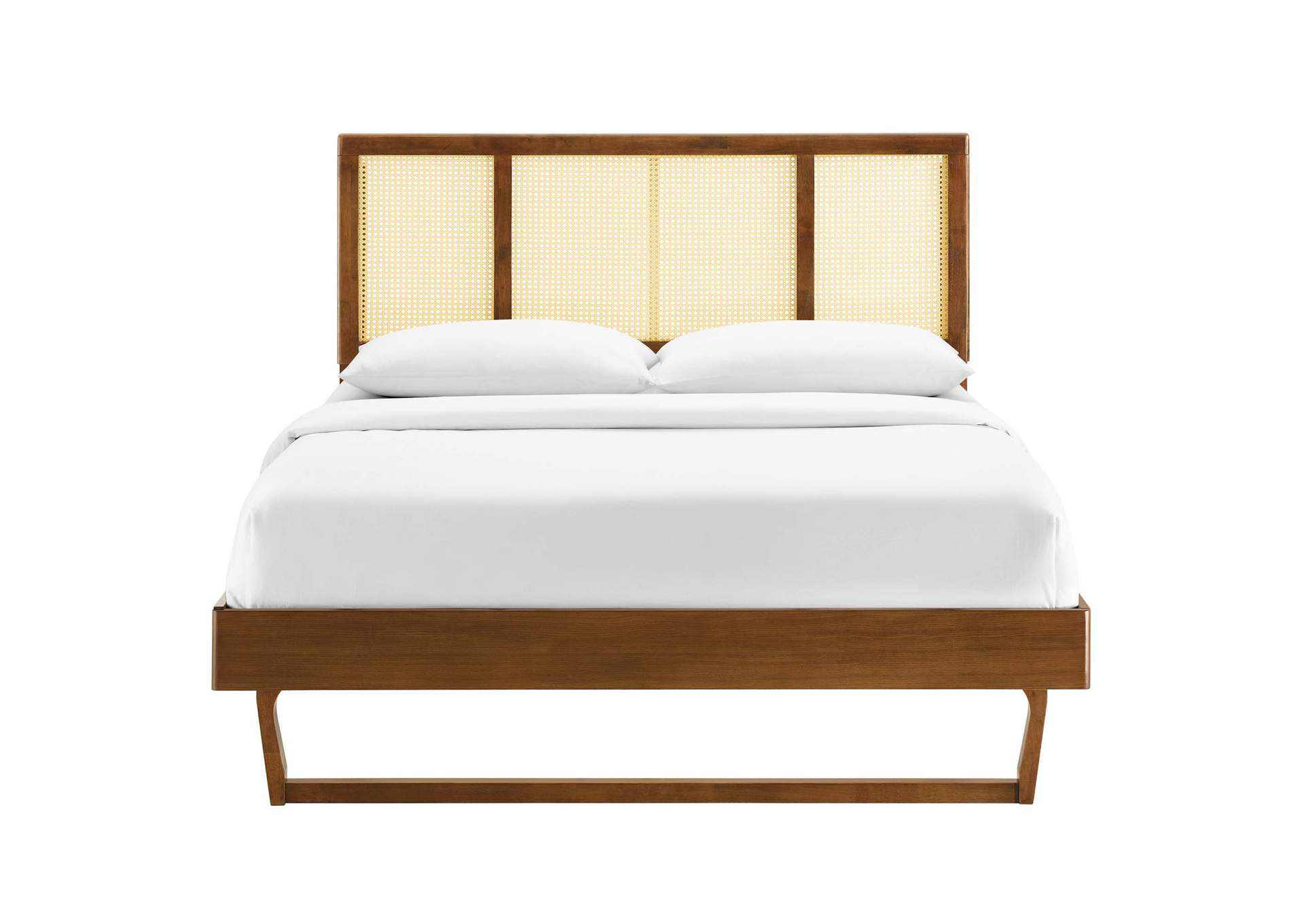 Walnut Kelsea Cane and Wood Full Platform Bed With Angular Legs,Modway