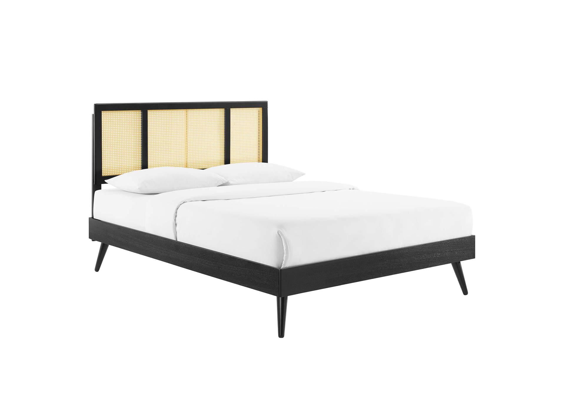 Black Kelsea Cane and Wood Full Platform Bed With Splayed Legs,Modway