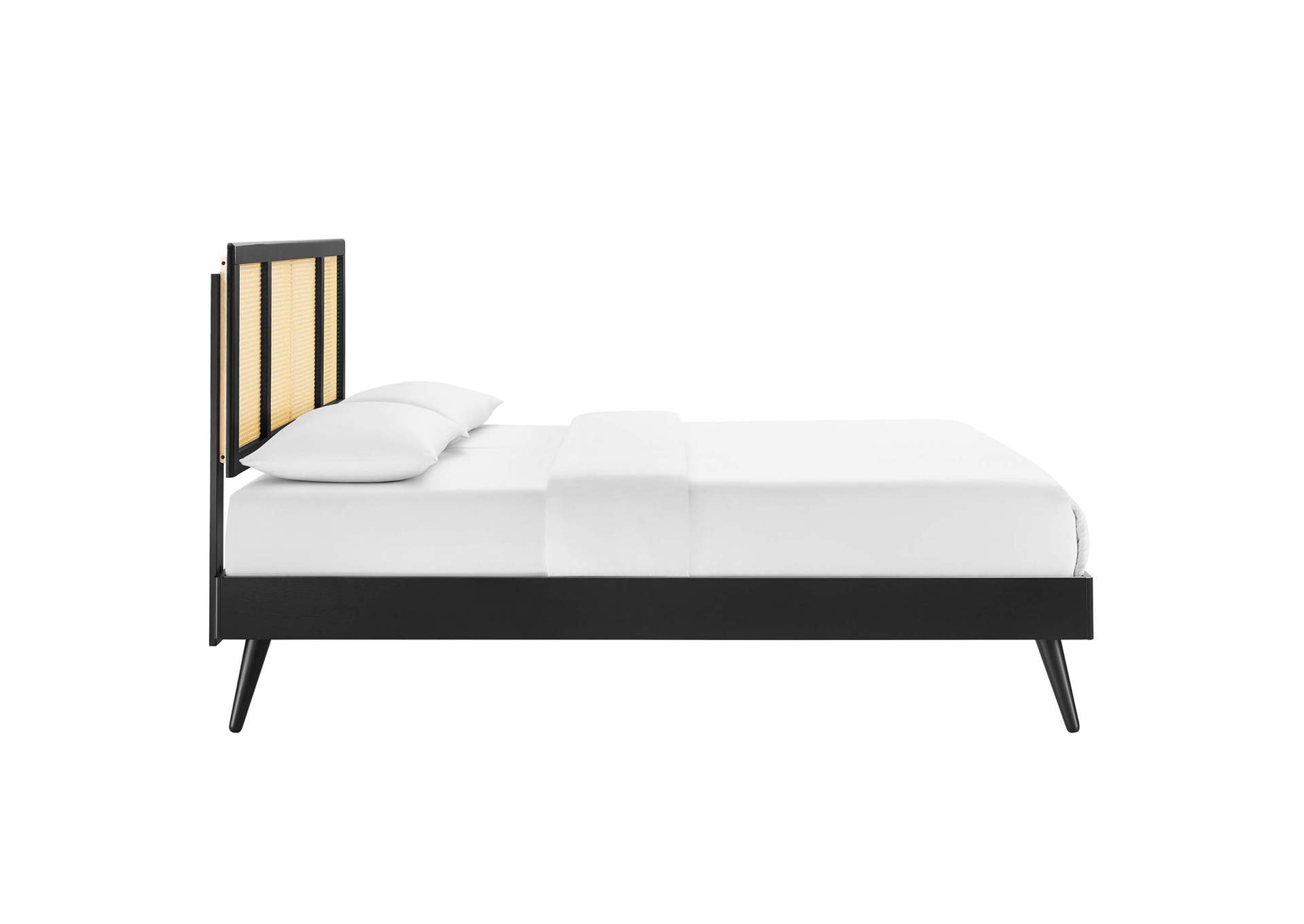 Black Kelsea Cane and Wood Full Platform Bed With Splayed Legs,Modway