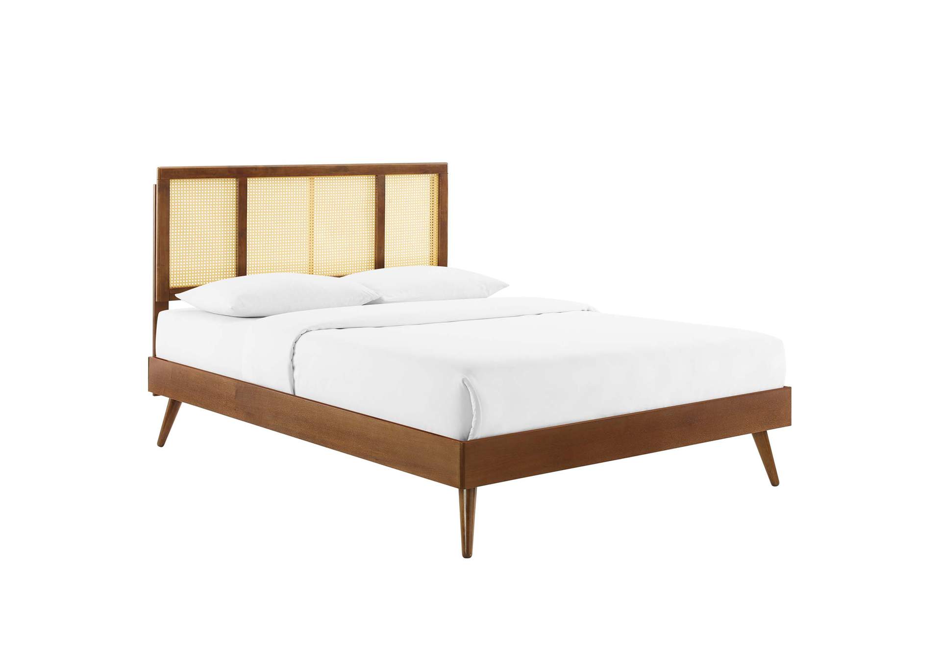 Walnut Kelsea Cane and Wood Full Platform Bed With Splayed Legs,Modway