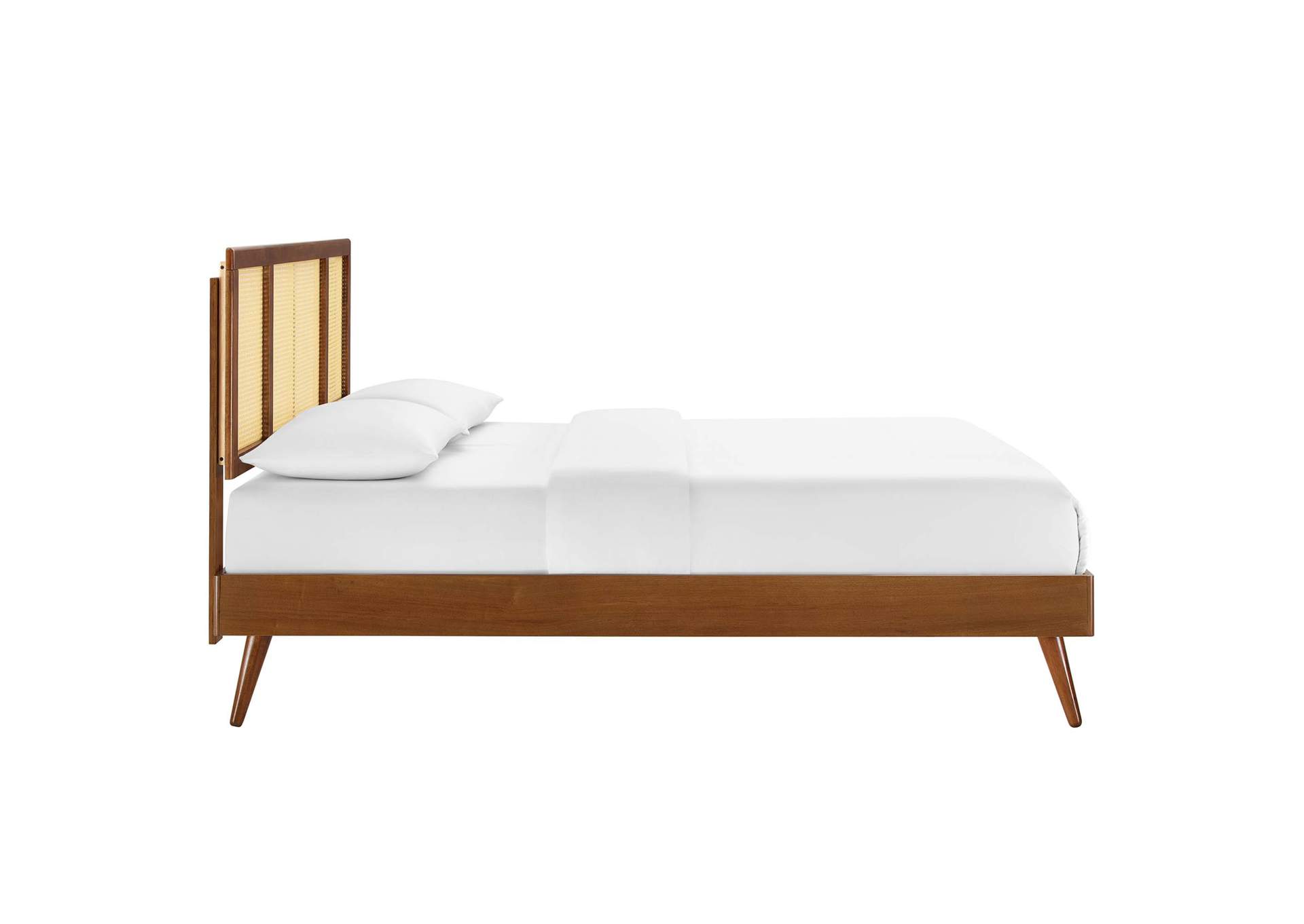 Walnut Kelsea Cane and Wood Full Platform Bed With Splayed Legs,Modway