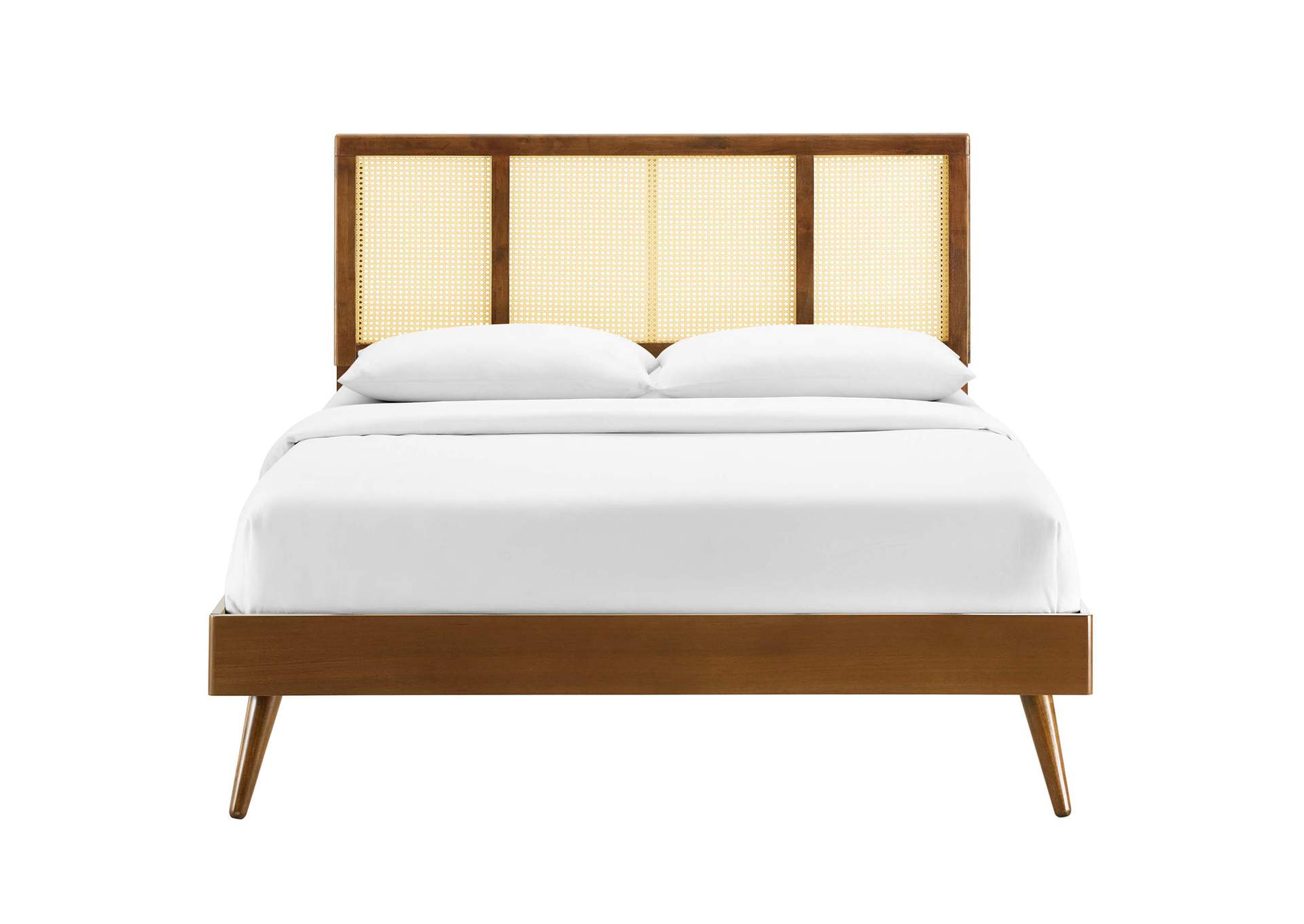 Walnut Kelsea Cane and Wood Full Platform Bed With Splayed Legs,Modway