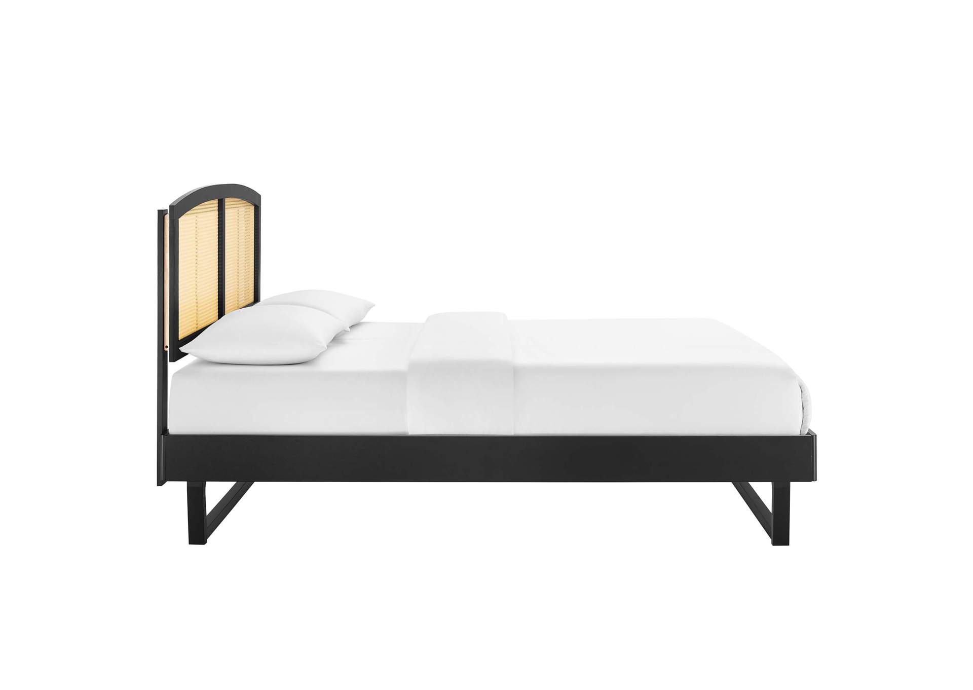 Black Sierra Cane and Wood Full Platform Bed With Angular Legs,Modway