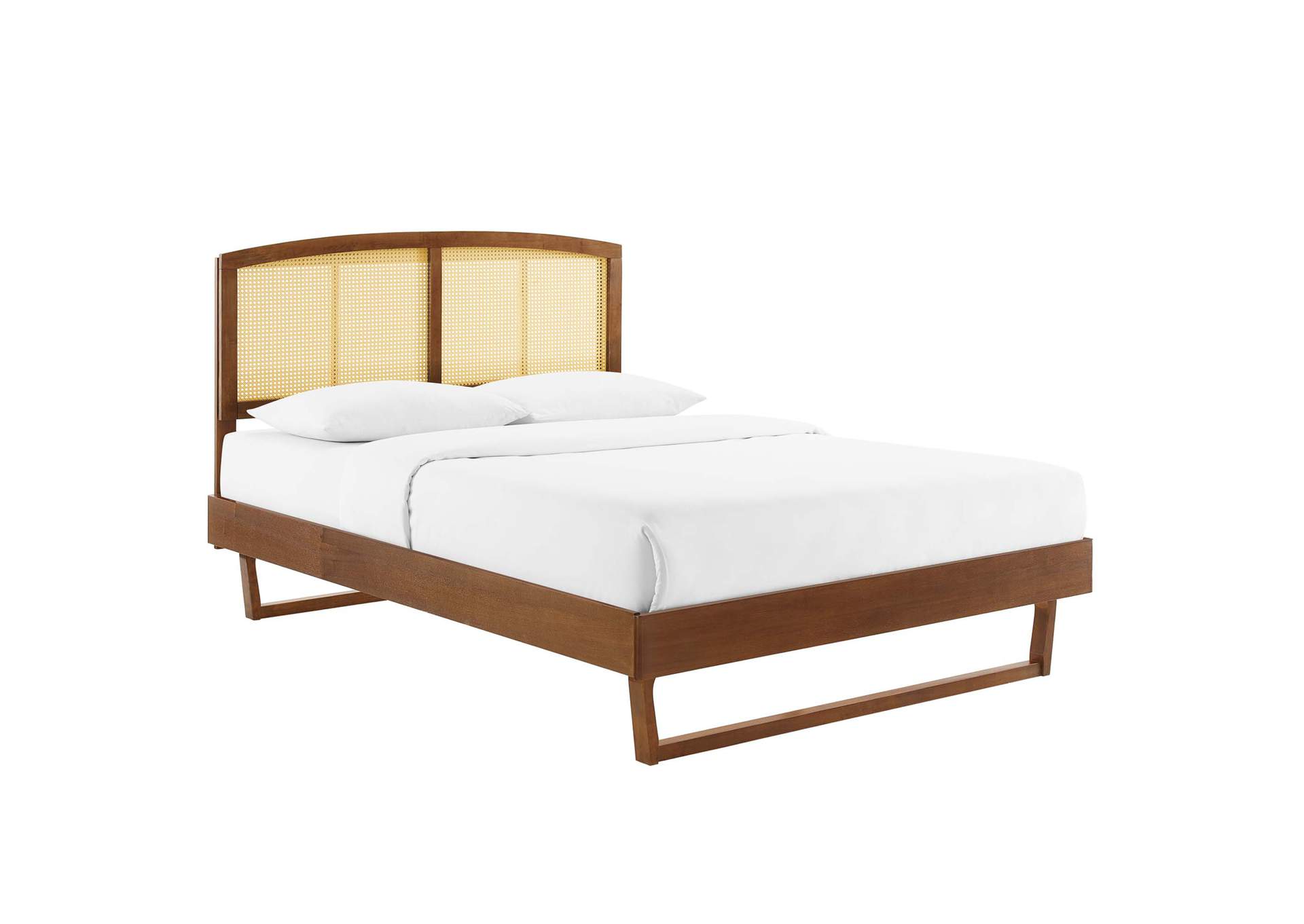 Walnut Sierra Cane and Wood Full Platform Bed With Angular Legs,Modway