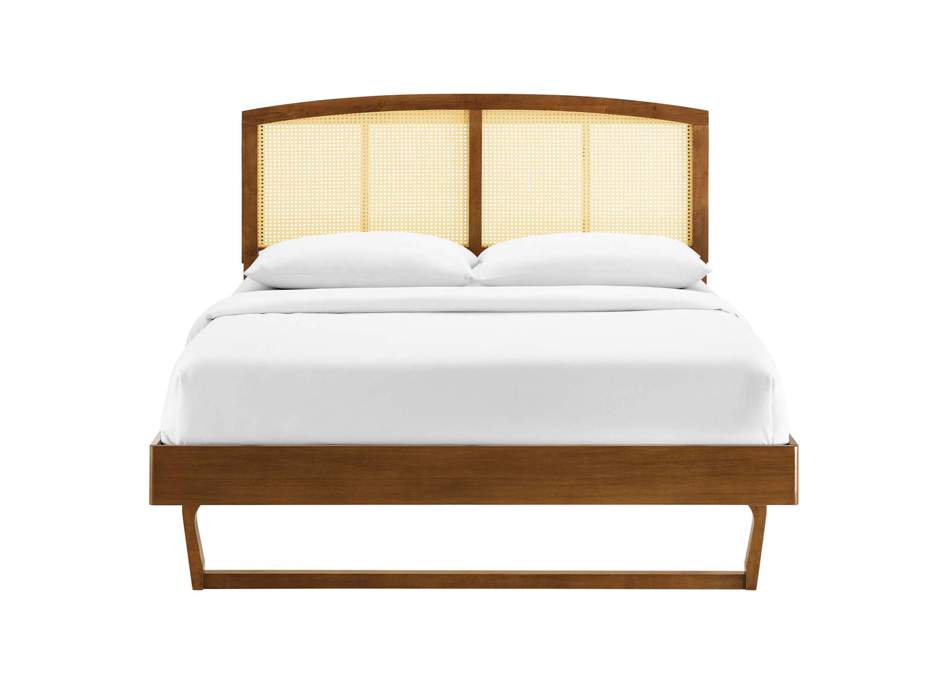 Walnut Sierra Cane and Wood Full Platform Bed With Angular Legs,Modway