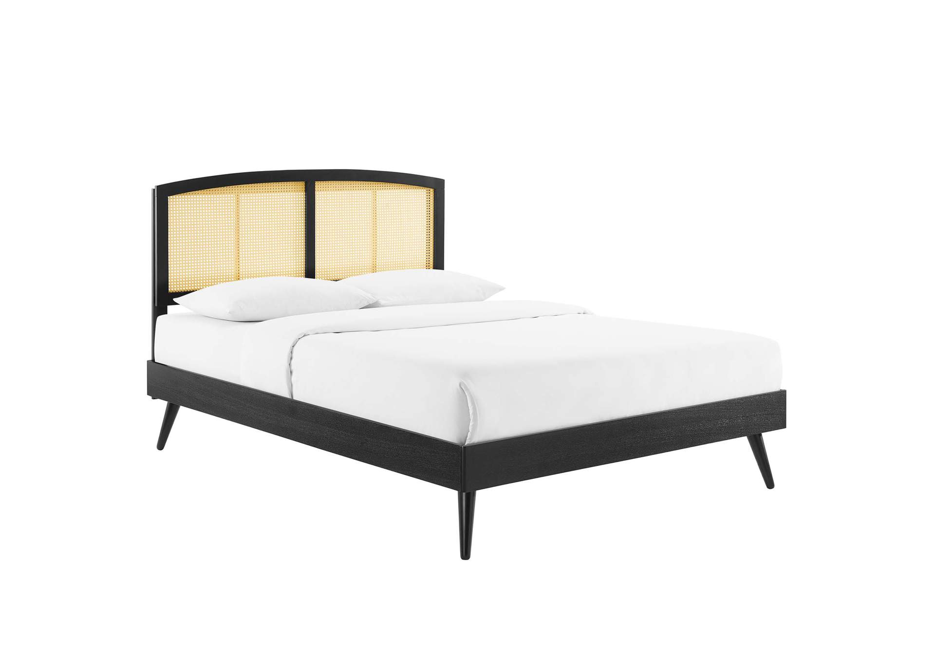 Black Sierra Cane and Wood Full Platform Bed With Splayed Legs,Modway