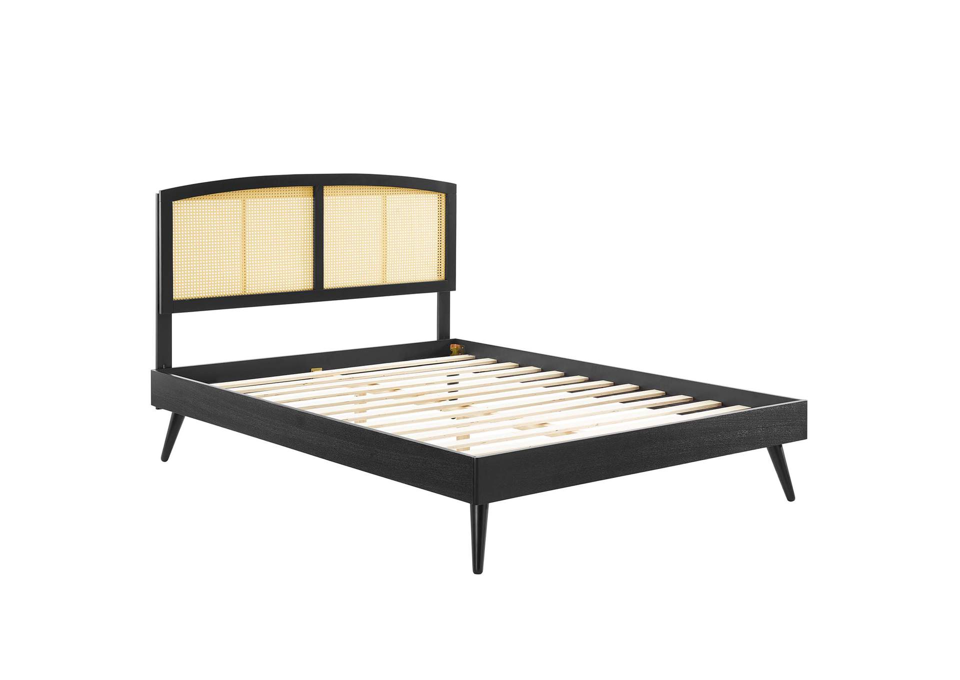 Black Sierra Cane and Wood Full Platform Bed With Splayed Legs,Modway