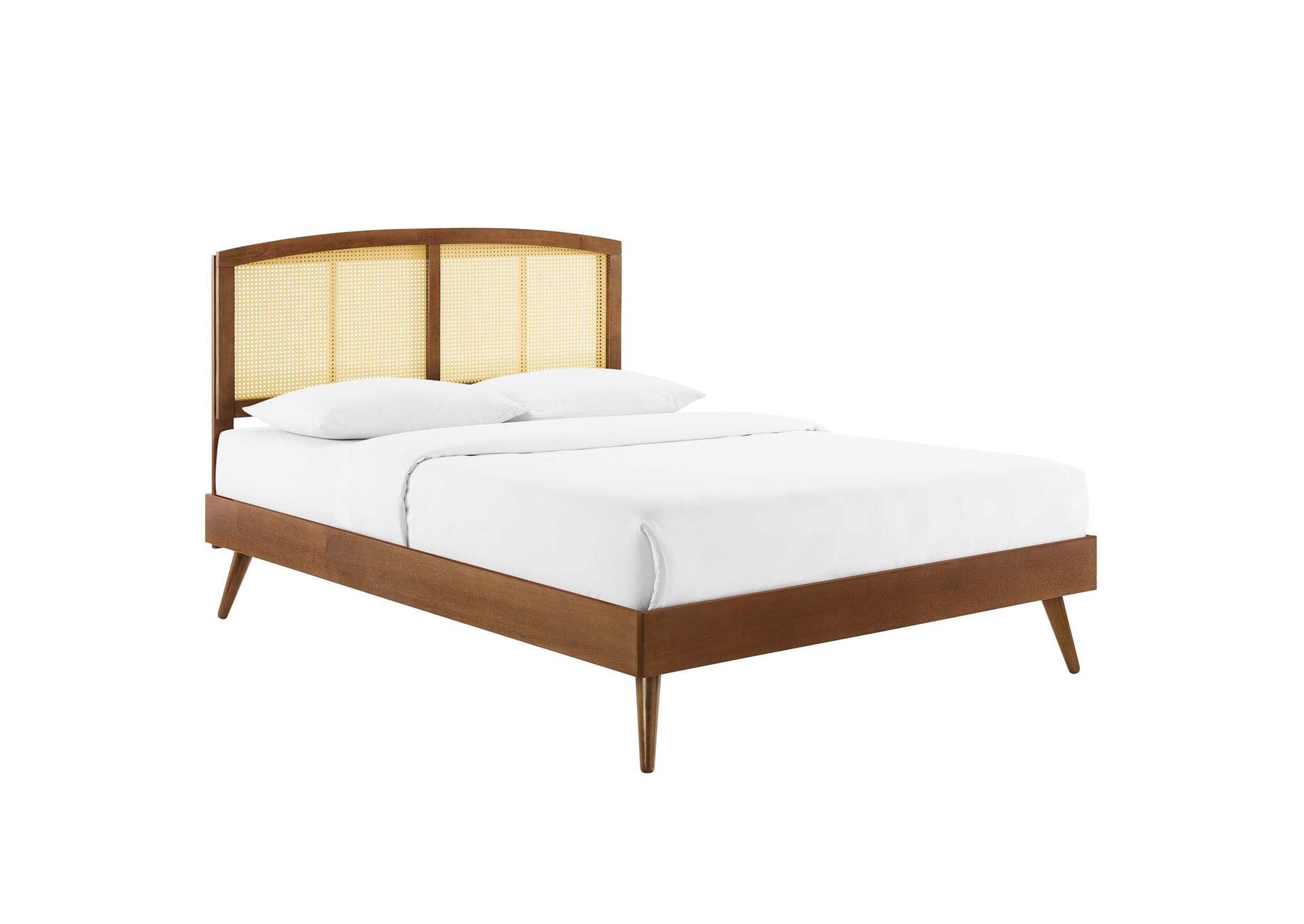 Walnut Sierra Cane and Wood Full Platform Bed With Splayed Legs,Modway