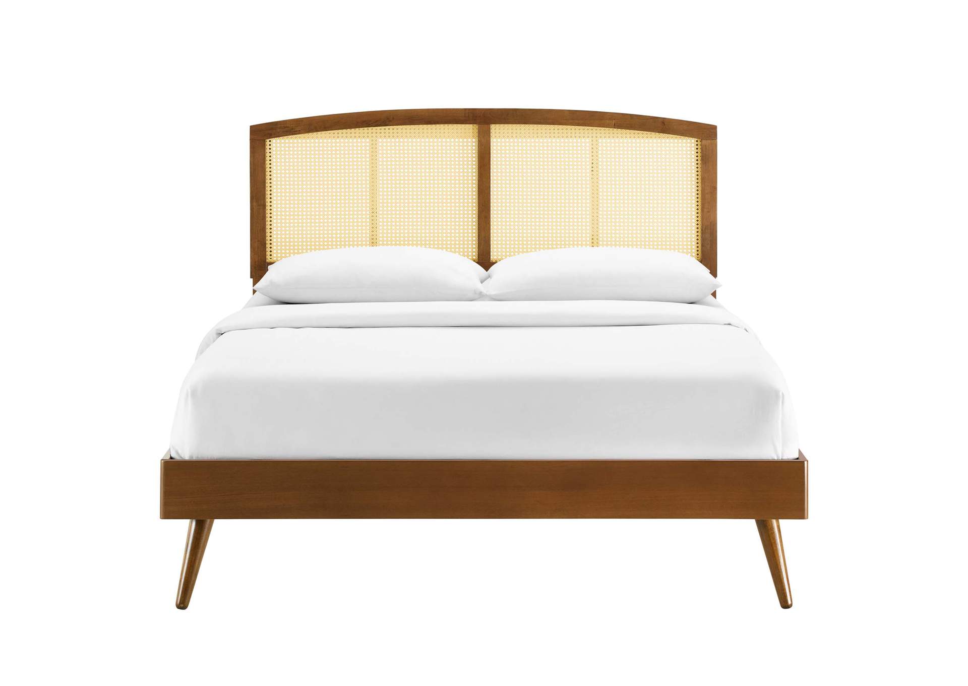 Walnut Sierra Cane and Wood Full Platform Bed With Splayed Legs,Modway