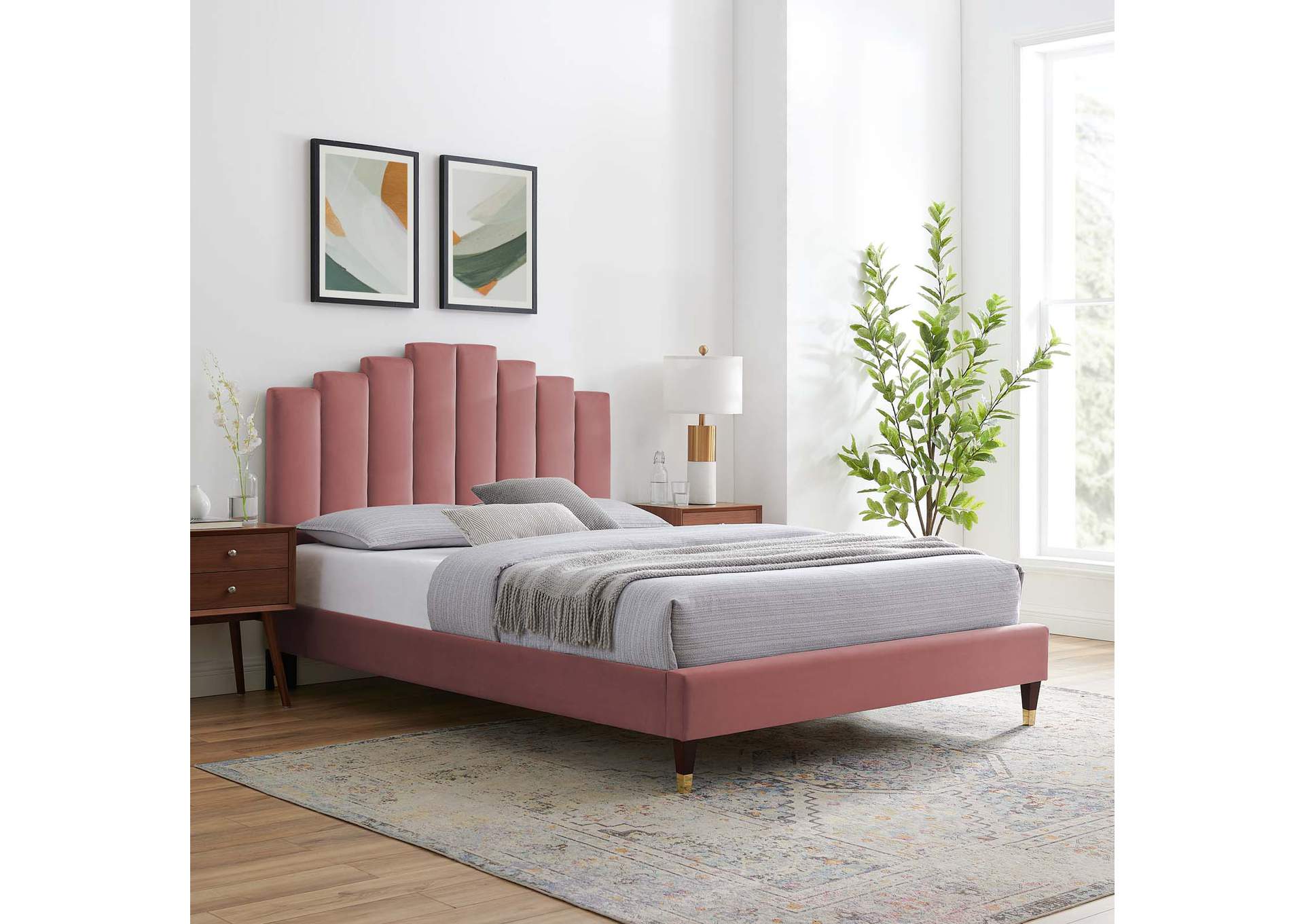 Dusty Rose Elise Twin Performance Velvet Platform Bed,Modway