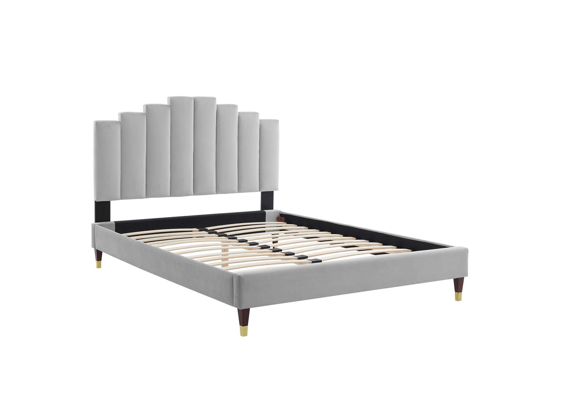 Light Gray Elise Twin Performance Velvet Platform Bed,Modway