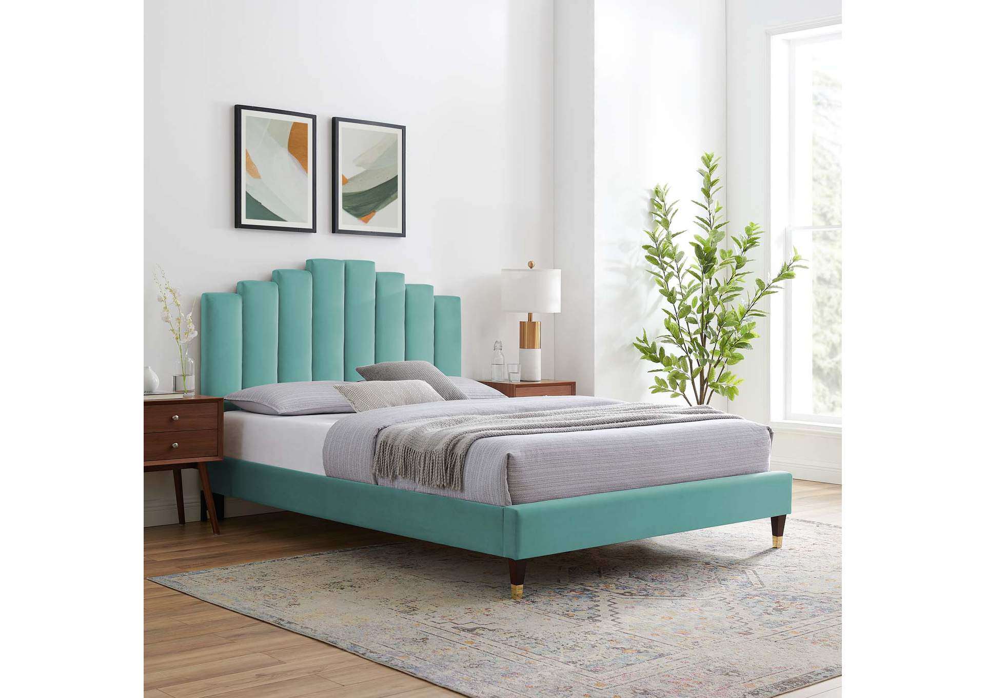 Mint Elise Twin Performance Velvet Platform Bed,Modway