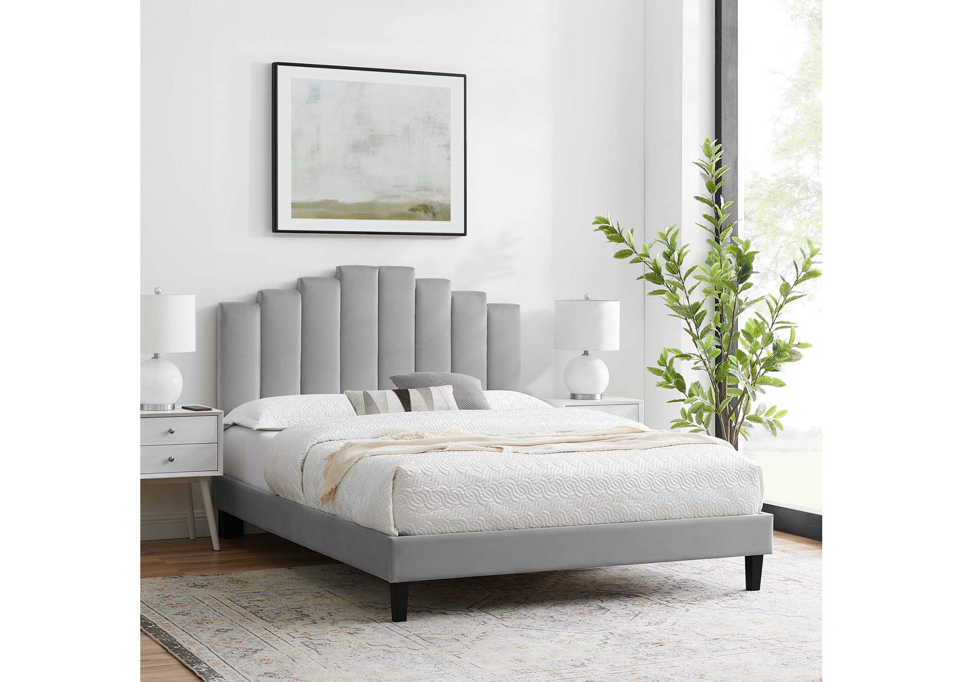 Light Gray Elise Twin Performance Velvet Platform Bed,Modway