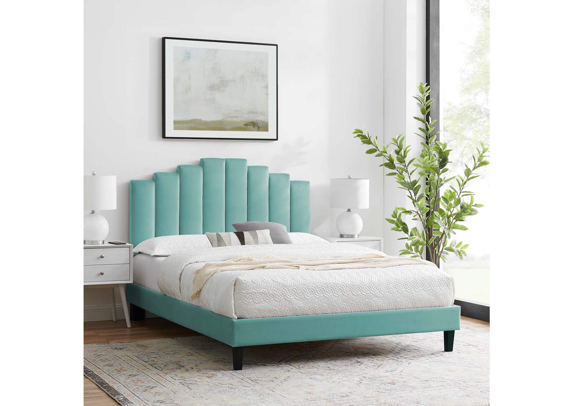 Mint Elise Twin Performance Velvet Platform Bed,Modway