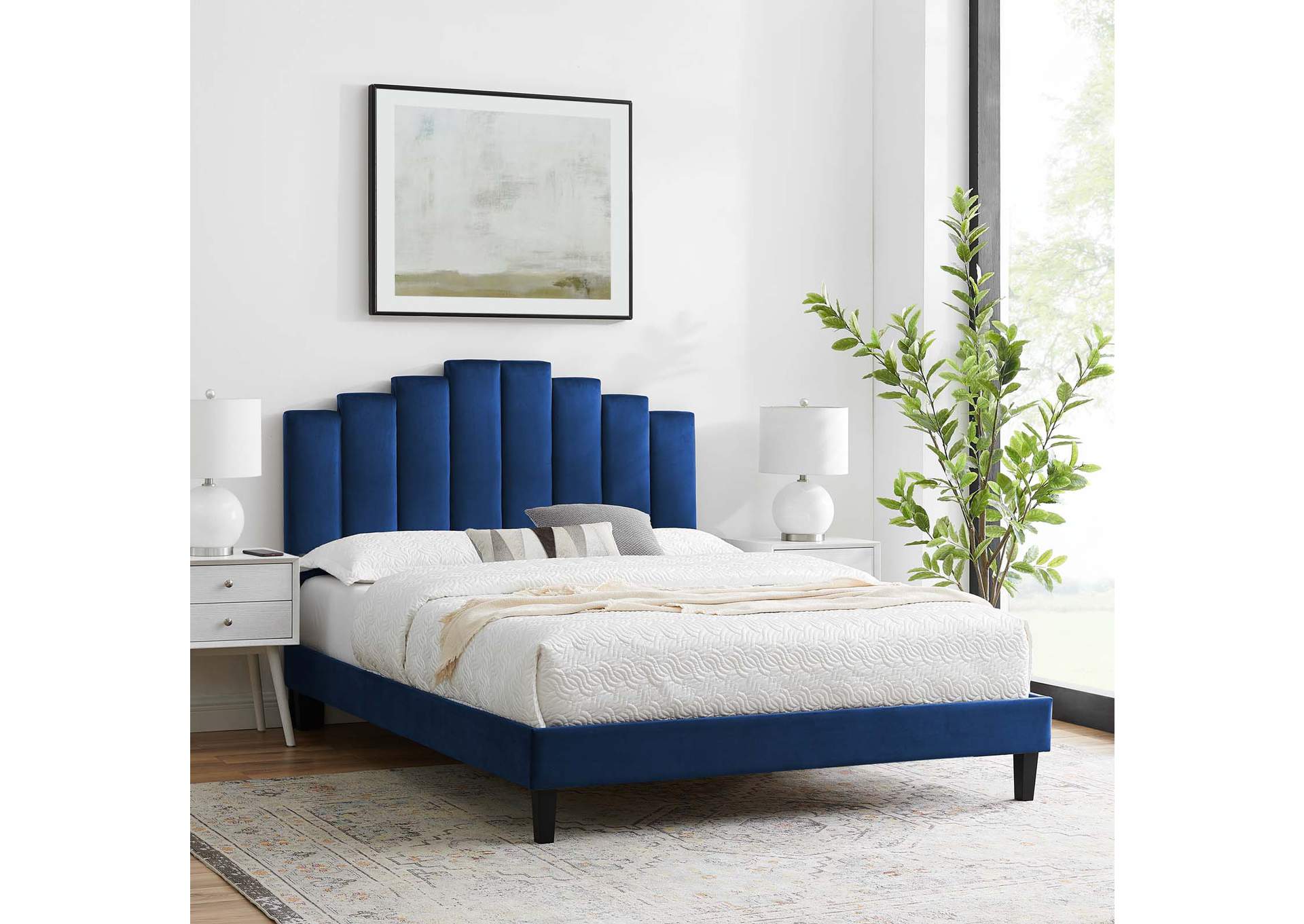 Navy Elise Twin Performance Velvet Platform Bed,Modway