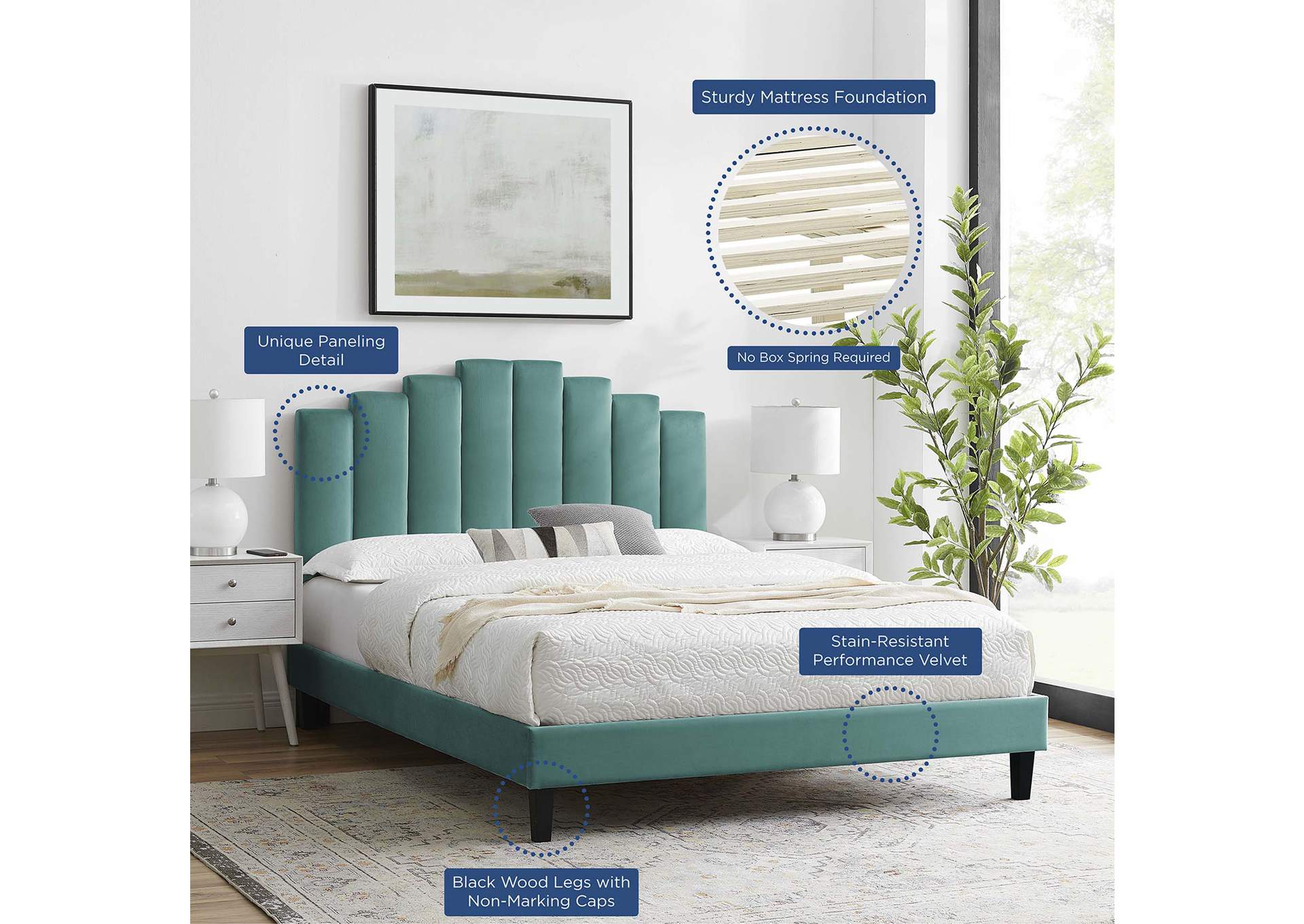 Teal Elise Twin Performance Velvet Platform Bed,Modway