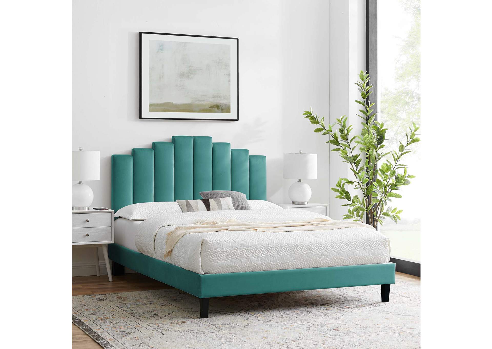 Teal Elise Twin Performance Velvet Platform Bed,Modway