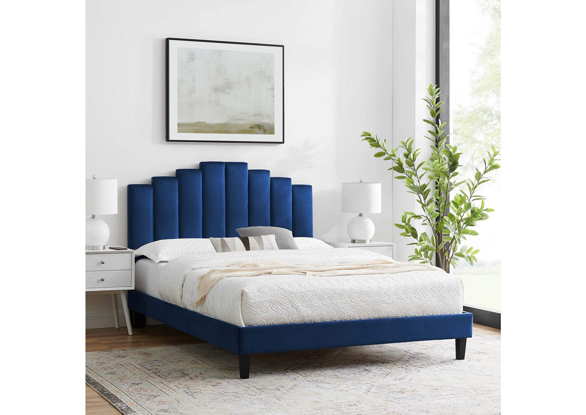 Navy Elise Full Performance Velvet Platform Bed,Modway