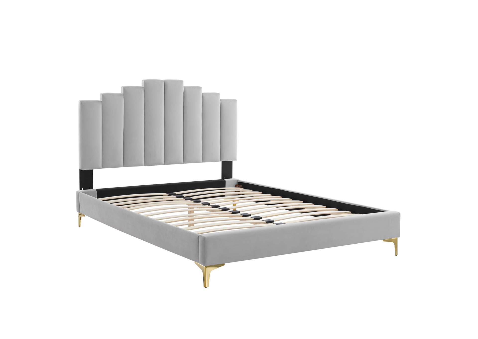 Light Gray Elise Twin Performance Velvet Platform Bed,Modway