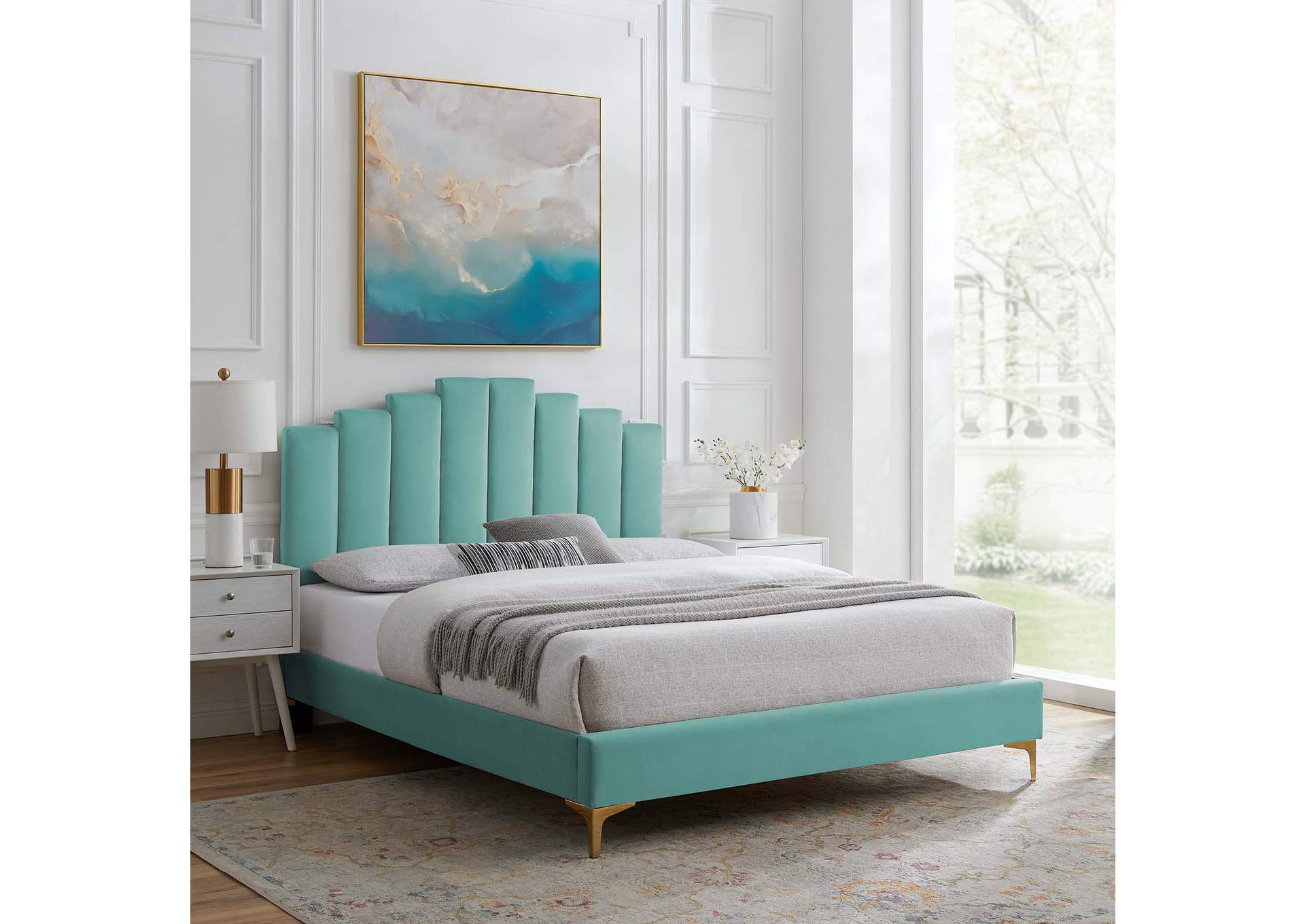 Mint Elise Twin Performance Velvet Platform Bed,Modway