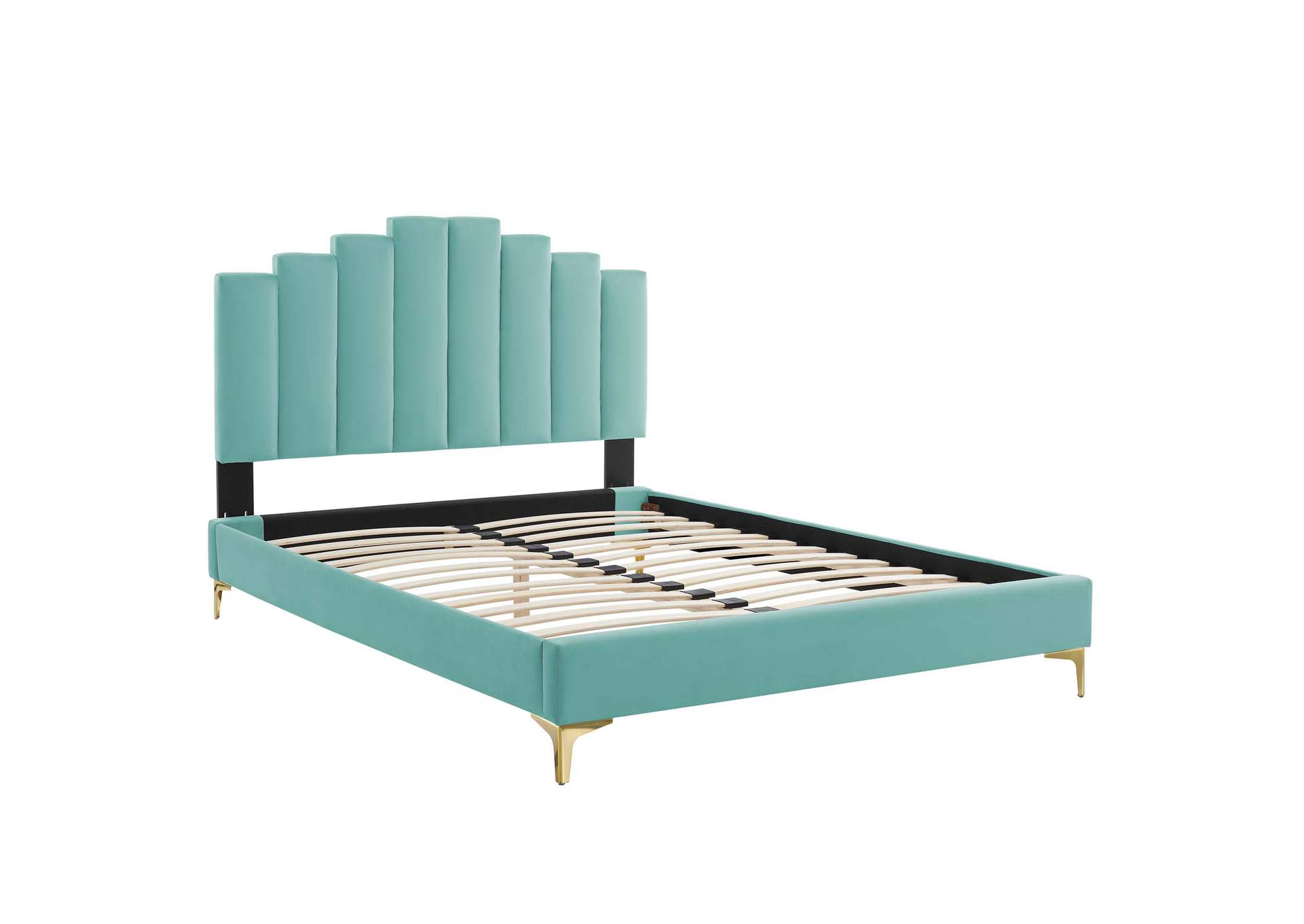 Mint Elise Twin Performance Velvet Platform Bed,Modway