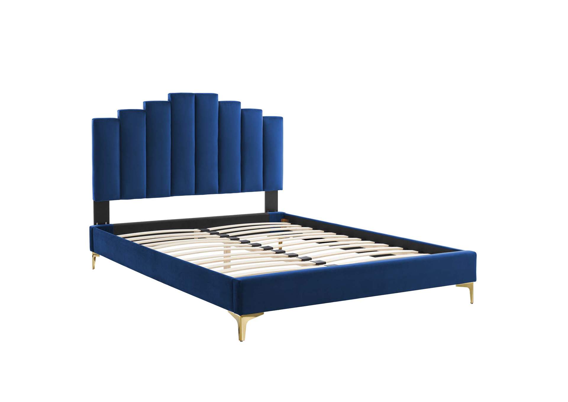 Navy Elise Twin Performance Velvet Platform Bed,Modway