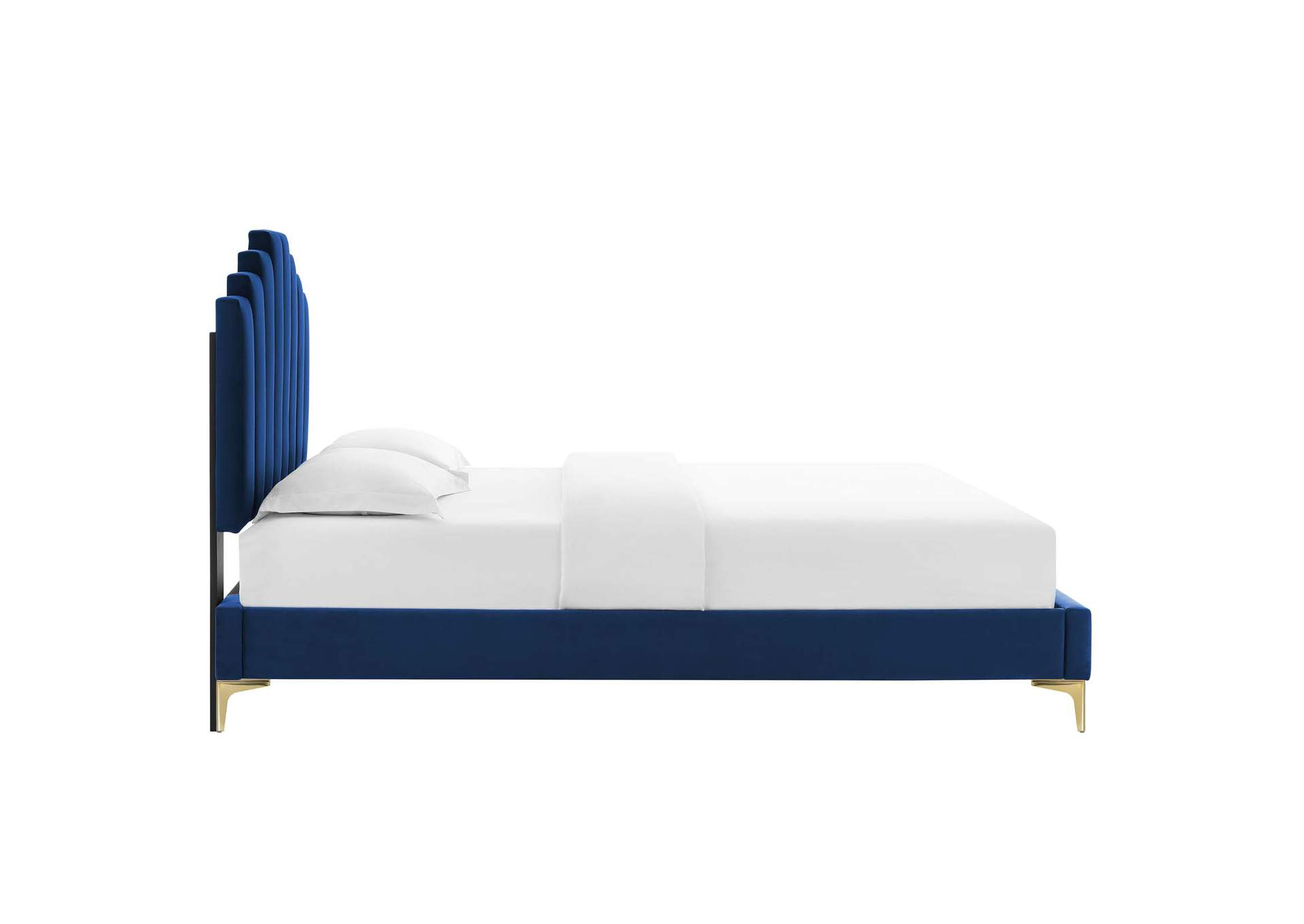 Navy Elise Twin Performance Velvet Platform Bed,Modway