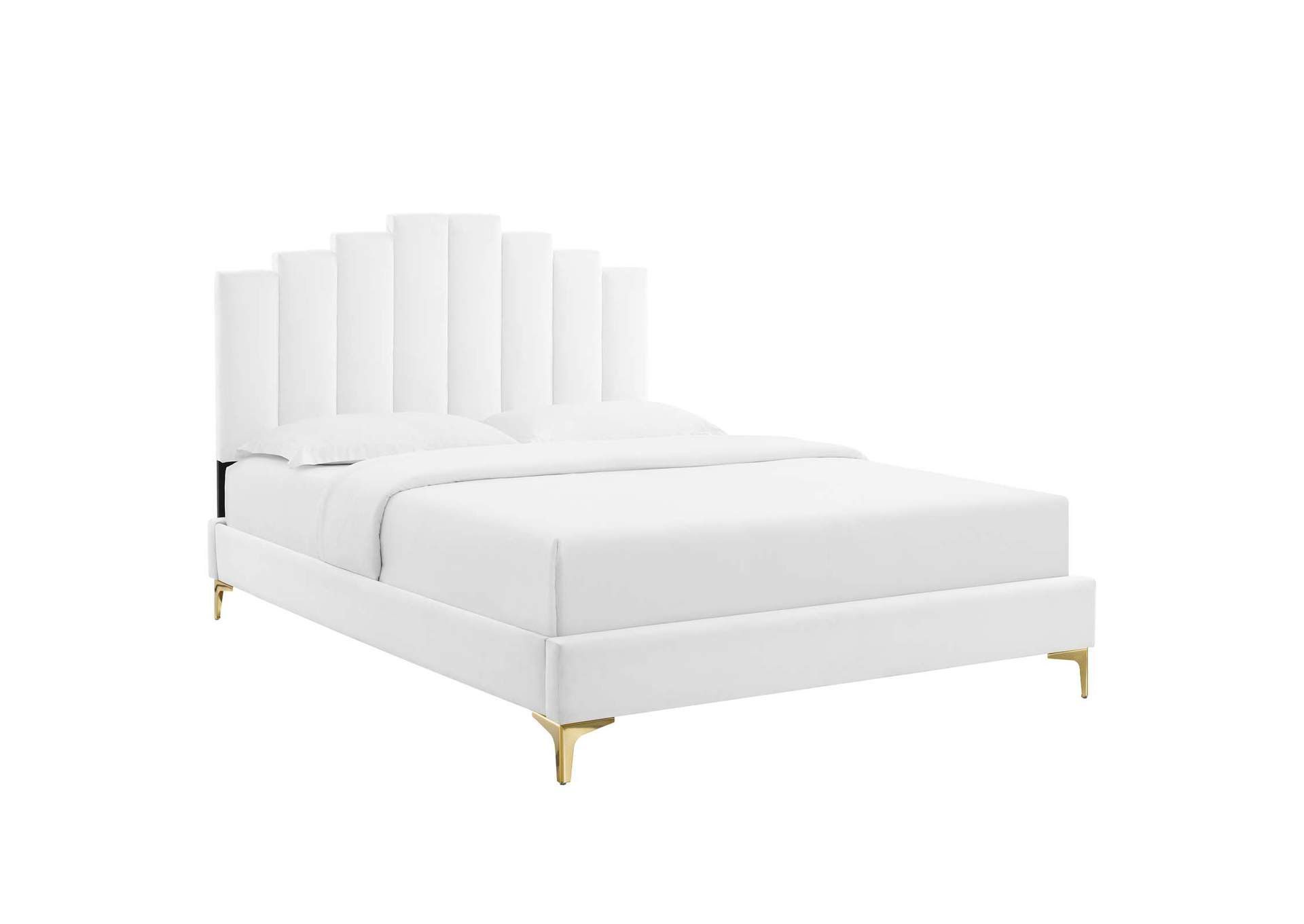 White Elise Full Performance Velvet Platform Bed,Modway