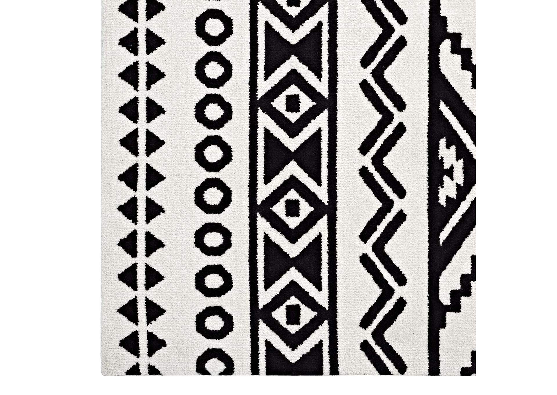 Black and White Haku Geometric Moroccan Tribal 8x10 Area Rug,Modway