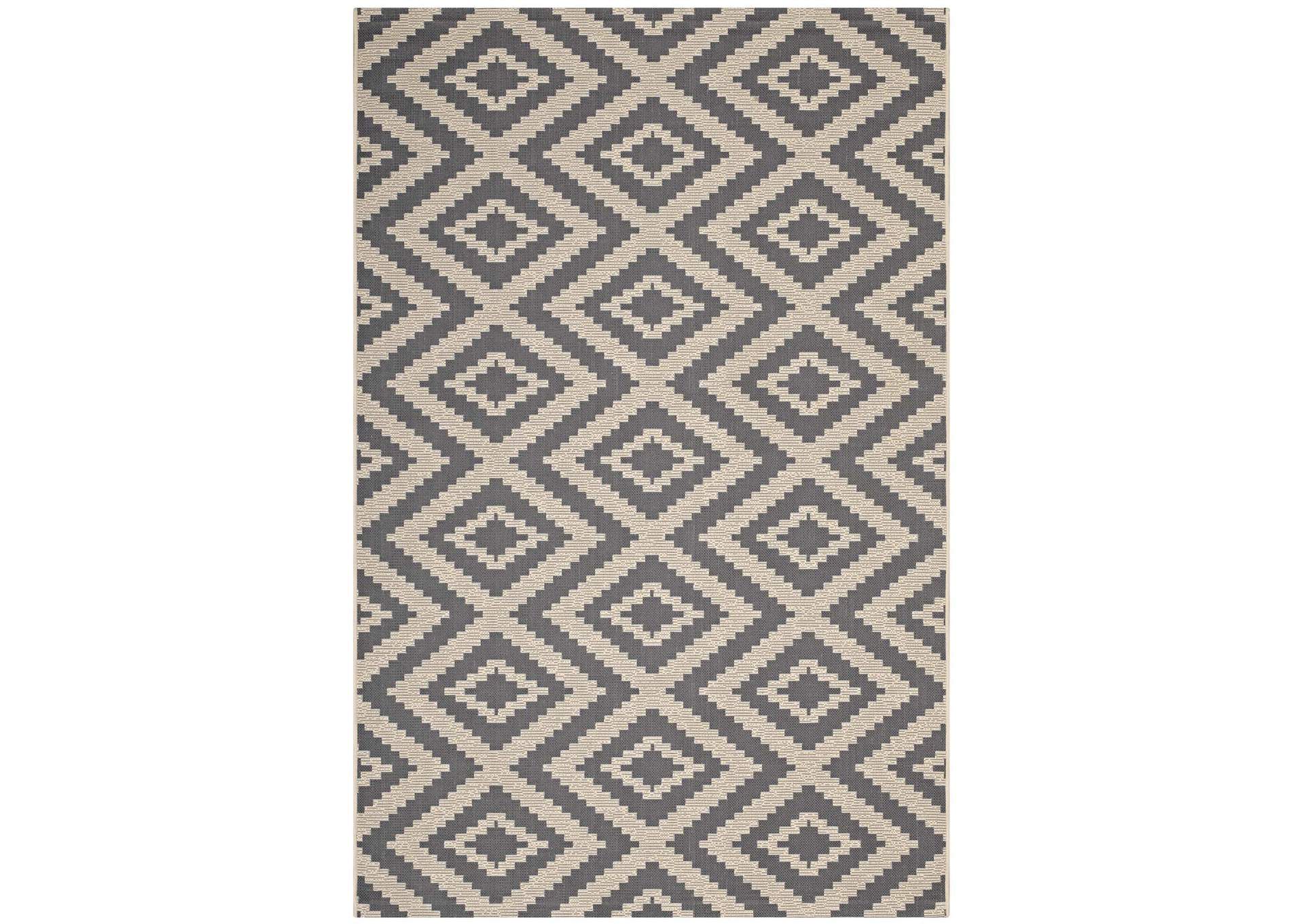 Gray and Beige Jagged Geometric Diamond Trellis 5x8 Indoor and Outdoor Area Rug,Modway