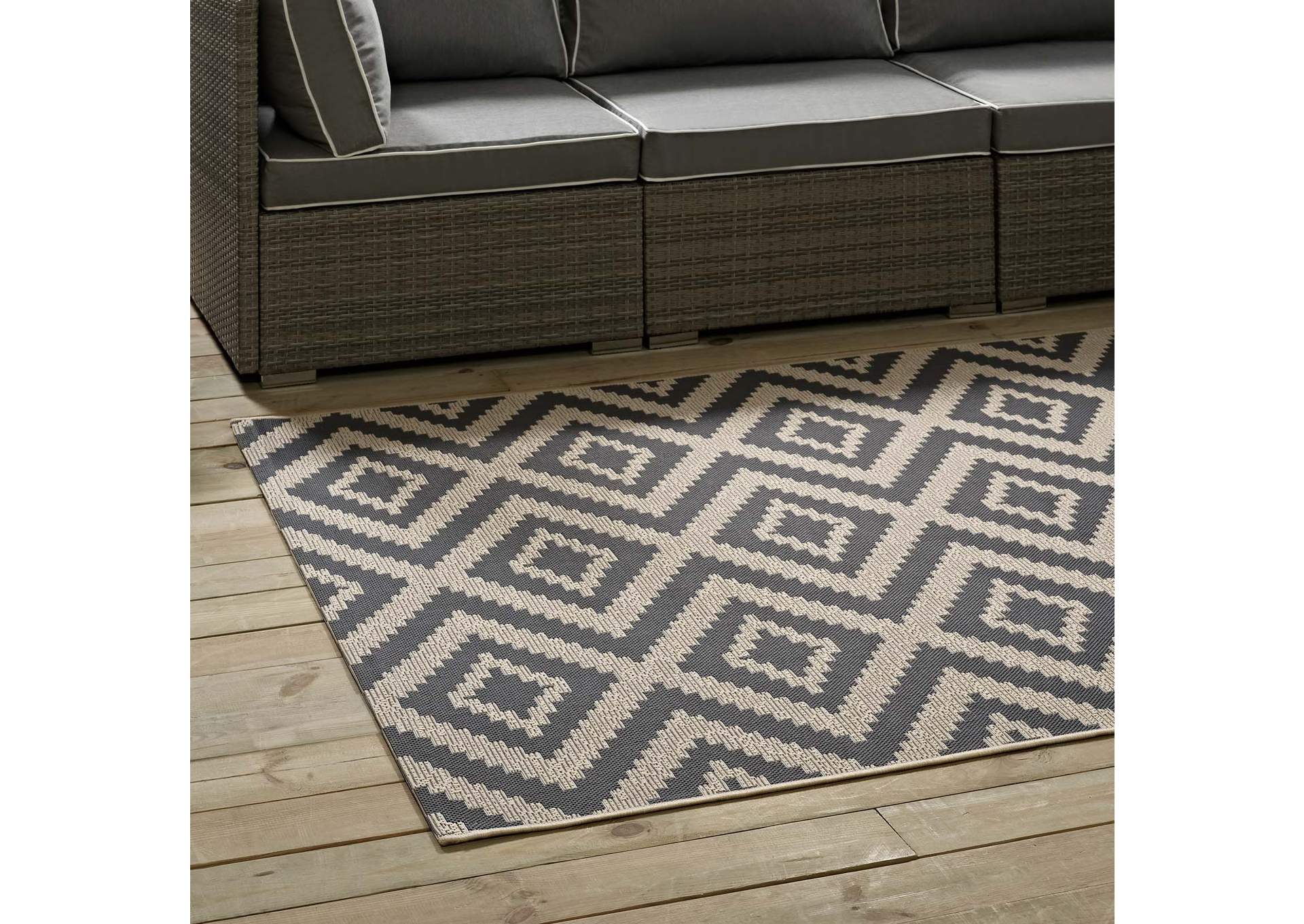 Gray and Beige Jagged Geometric Diamond Trellis 5x8 Indoor and Outdoor Area Rug,Modway