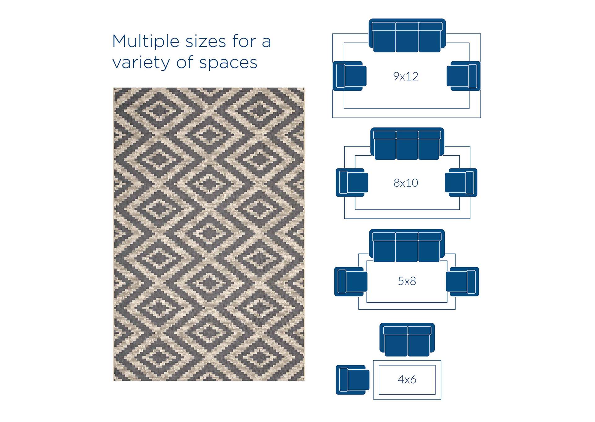 Jagged Geometric Diamond Trellis 9x12 Indoor and Outdoor Area Rug,Modway