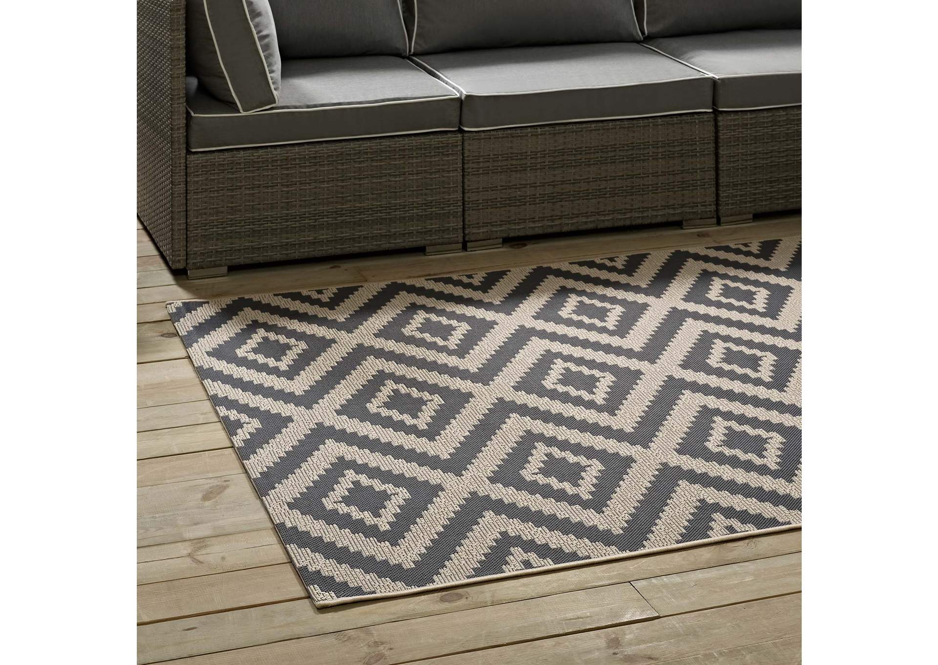 Jagged Geometric Diamond Trellis 9x12 Indoor and Outdoor Area Rug,Modway