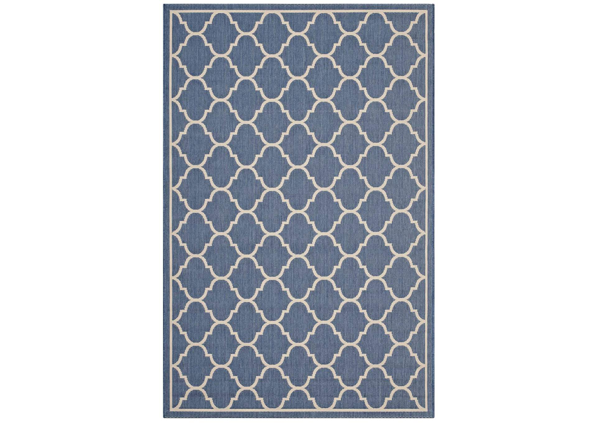 Blue and Beige Avena Moroccan Quatrefoil Trellis 8x10 Indoor and Outdoor Area Rug,Modway